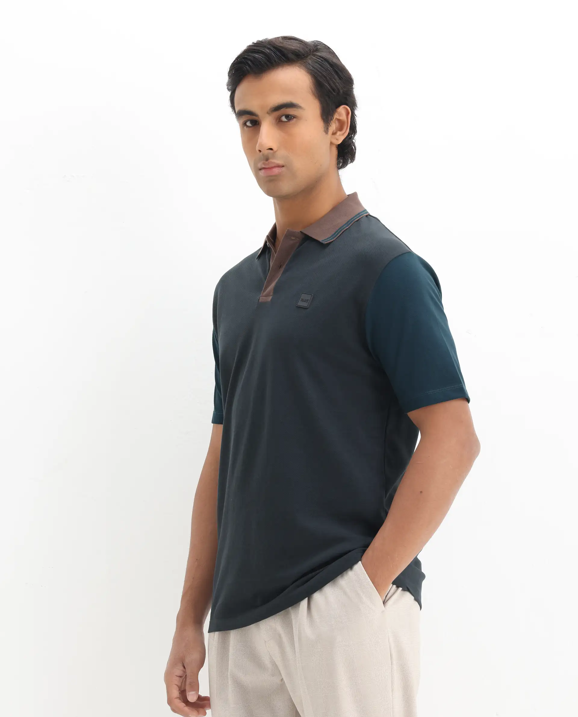 Rare Rabbit Men's Polf Dark Grey Cotton Plain Regular Fit Half Sleeve Polo - Image 5