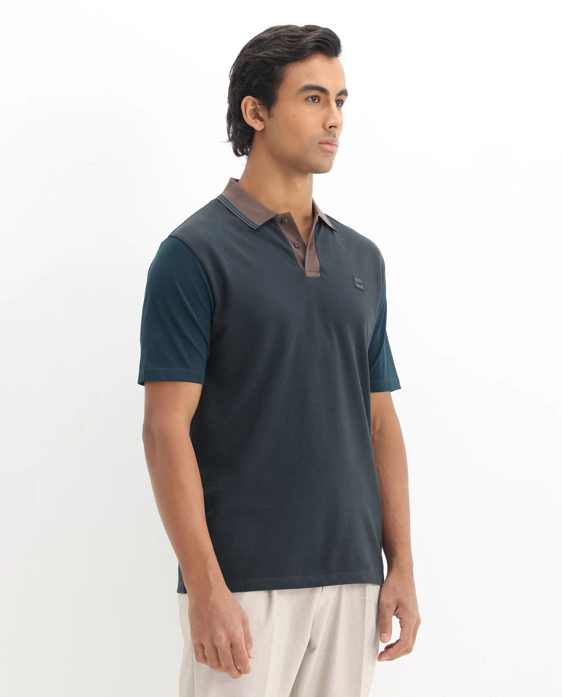 Rare Rabbit Men's Polf Dark Grey Cotton Plain Regular Fit Half Sleeve Polo - Image 6