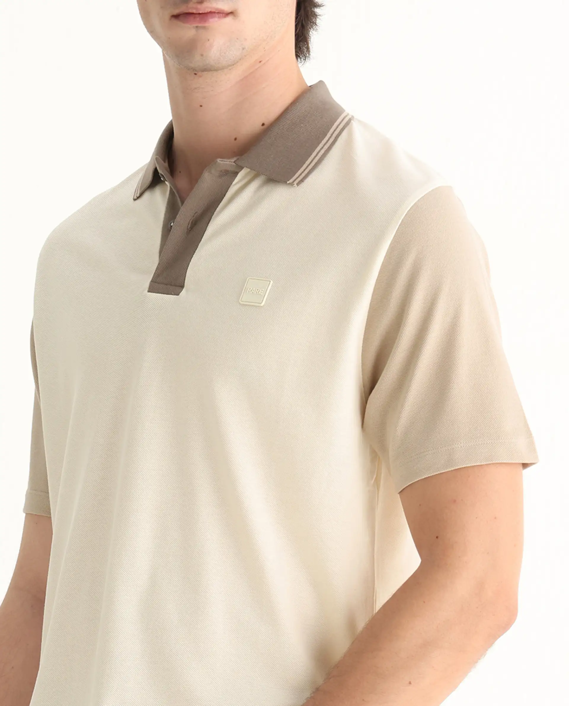 Rare Rabbit Men's Polf Off White Cotton Plain Regular Fit Half Sleeve Polo - Image 3