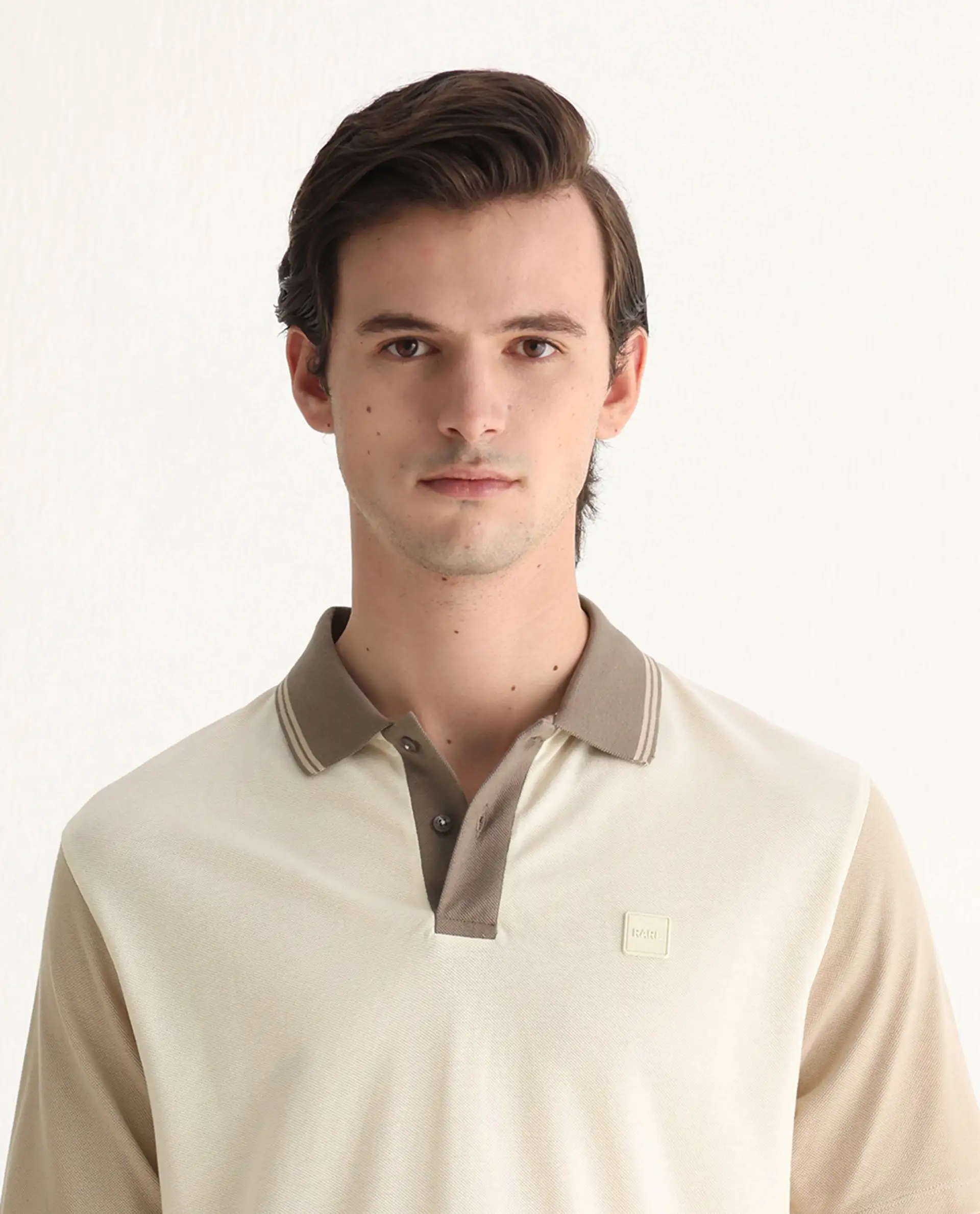Rare Rabbit Men's Polf Off White Cotton Plain Regular Fit Half Sleeve Polo - Image 4