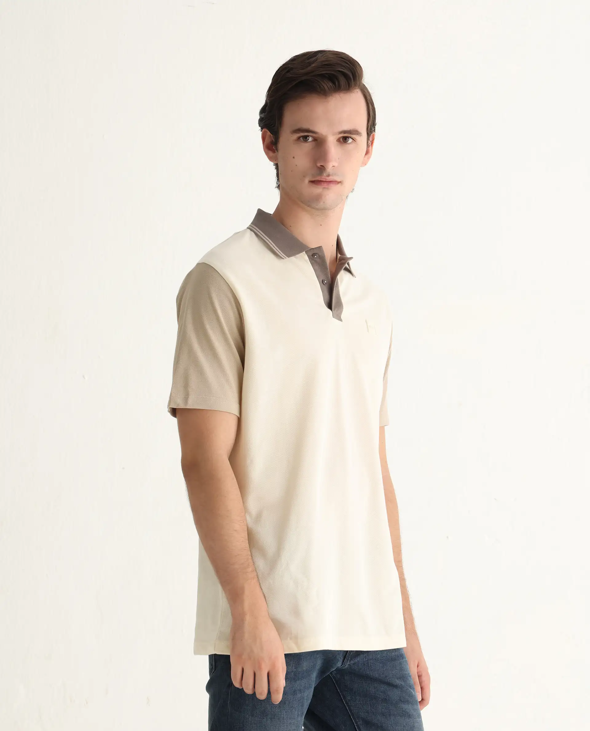 Rare Rabbit Men's Polf Off White Cotton Plain Regular Fit Half Sleeve Polo - Image 7