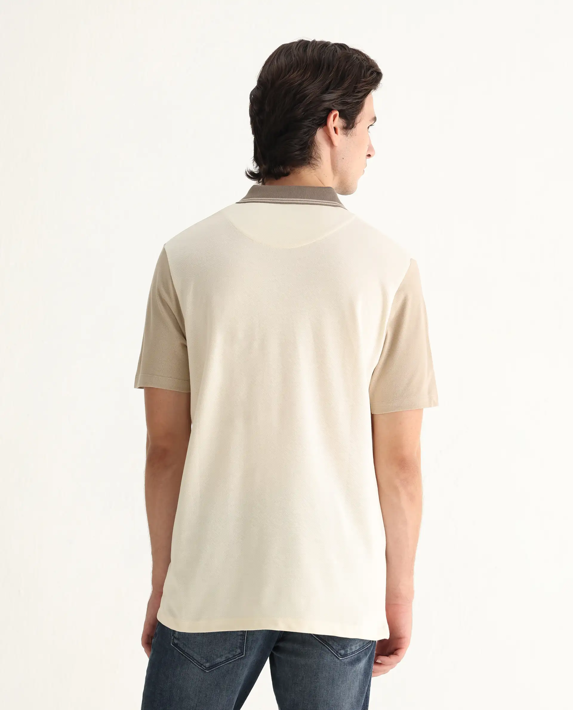 Rare Rabbit Men's Polf Off White Cotton Plain Regular Fit Half Sleeve Polo - Image 8