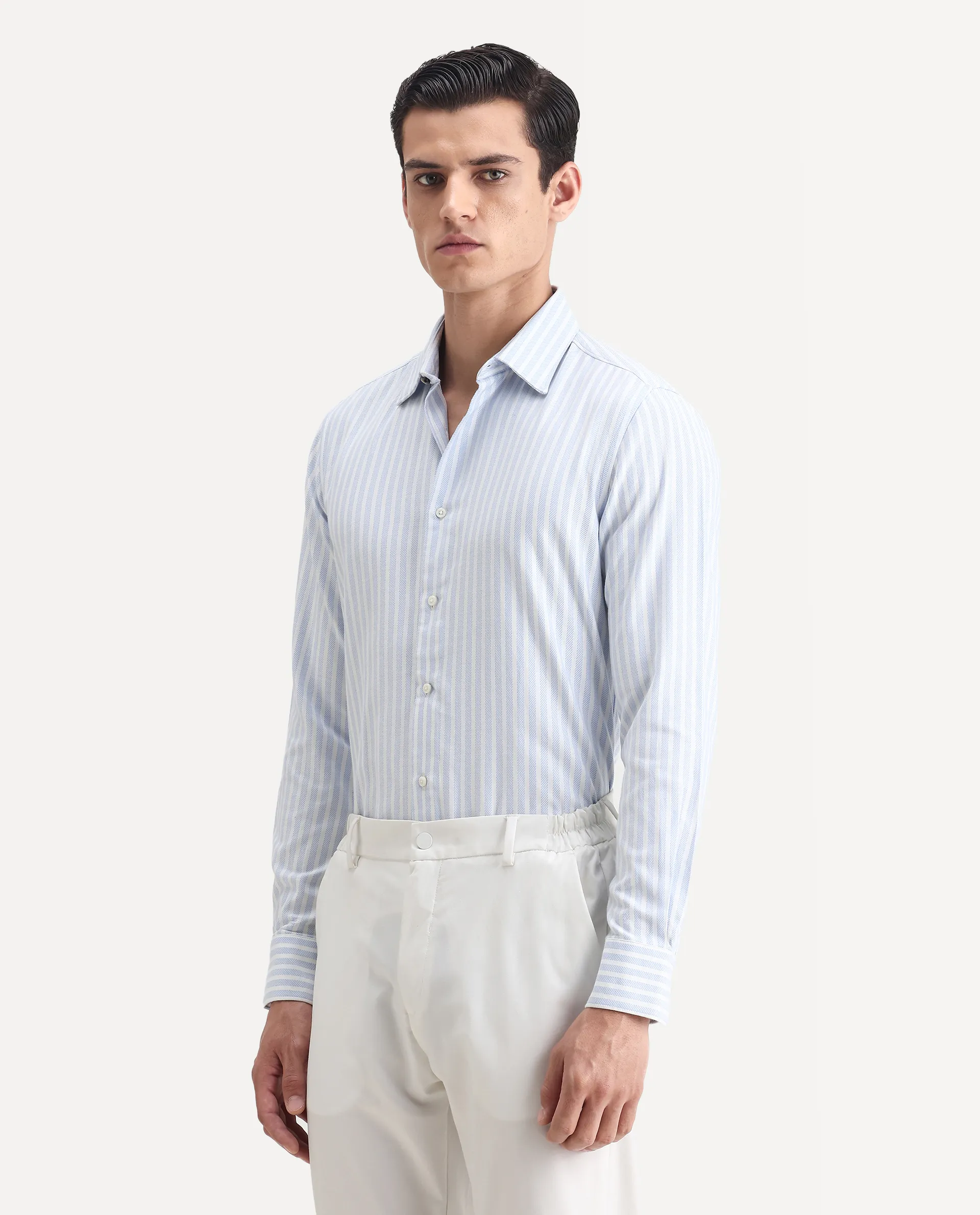Rare Rabbit Men's Polic Blue Cotton Striped Print Regular Fit Full Sleeve Collared Shirt - Image 5