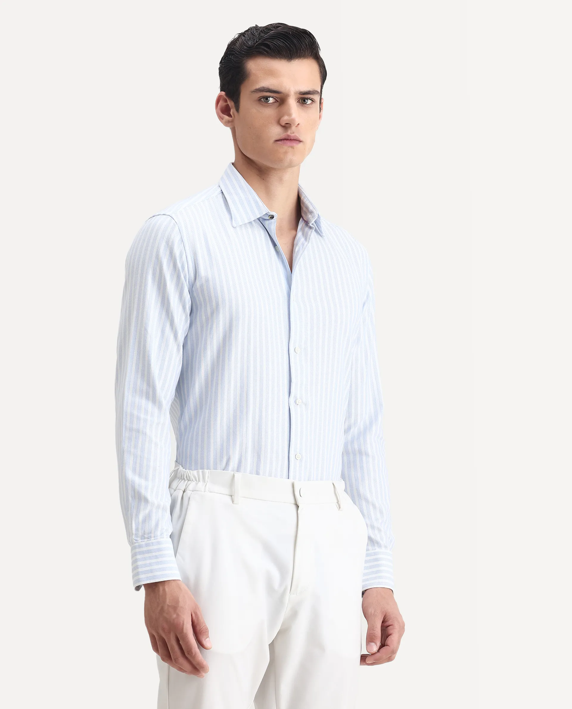 Rare Rabbit Men's Polic Blue Cotton Striped Print Regular Fit Full Sleeve Collared Shirt - Image 6