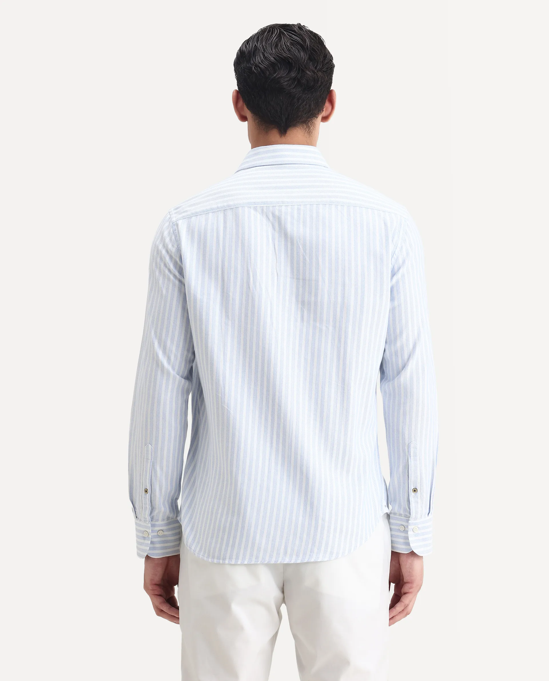Rare Rabbit Men's Polic Blue Cotton Striped Print Regular Fit Full Sleeve Collared Shirt - Image 7
