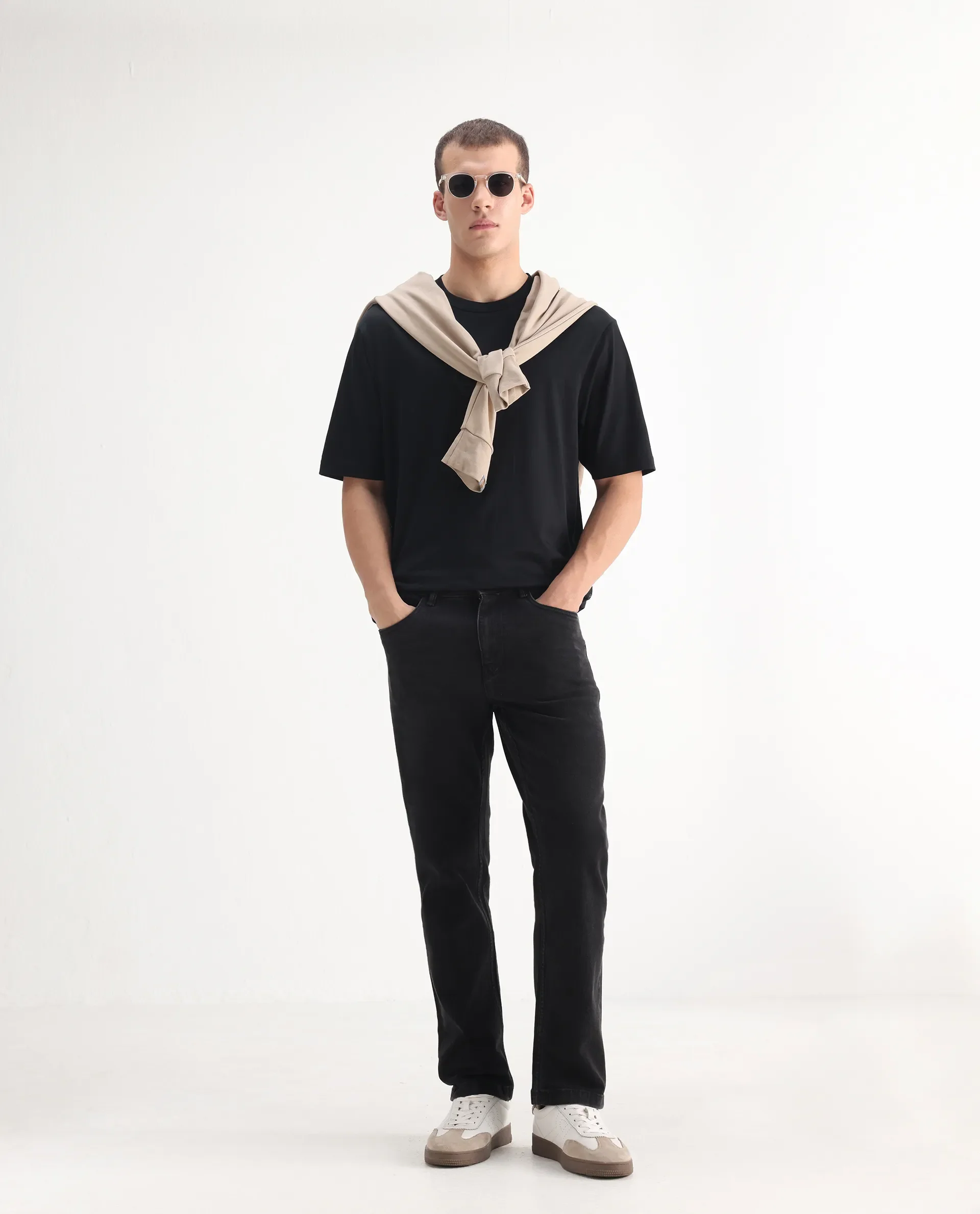 Rare Rabbit Men's Polin Black Cotton Plain Morris Regular Fit Jeans