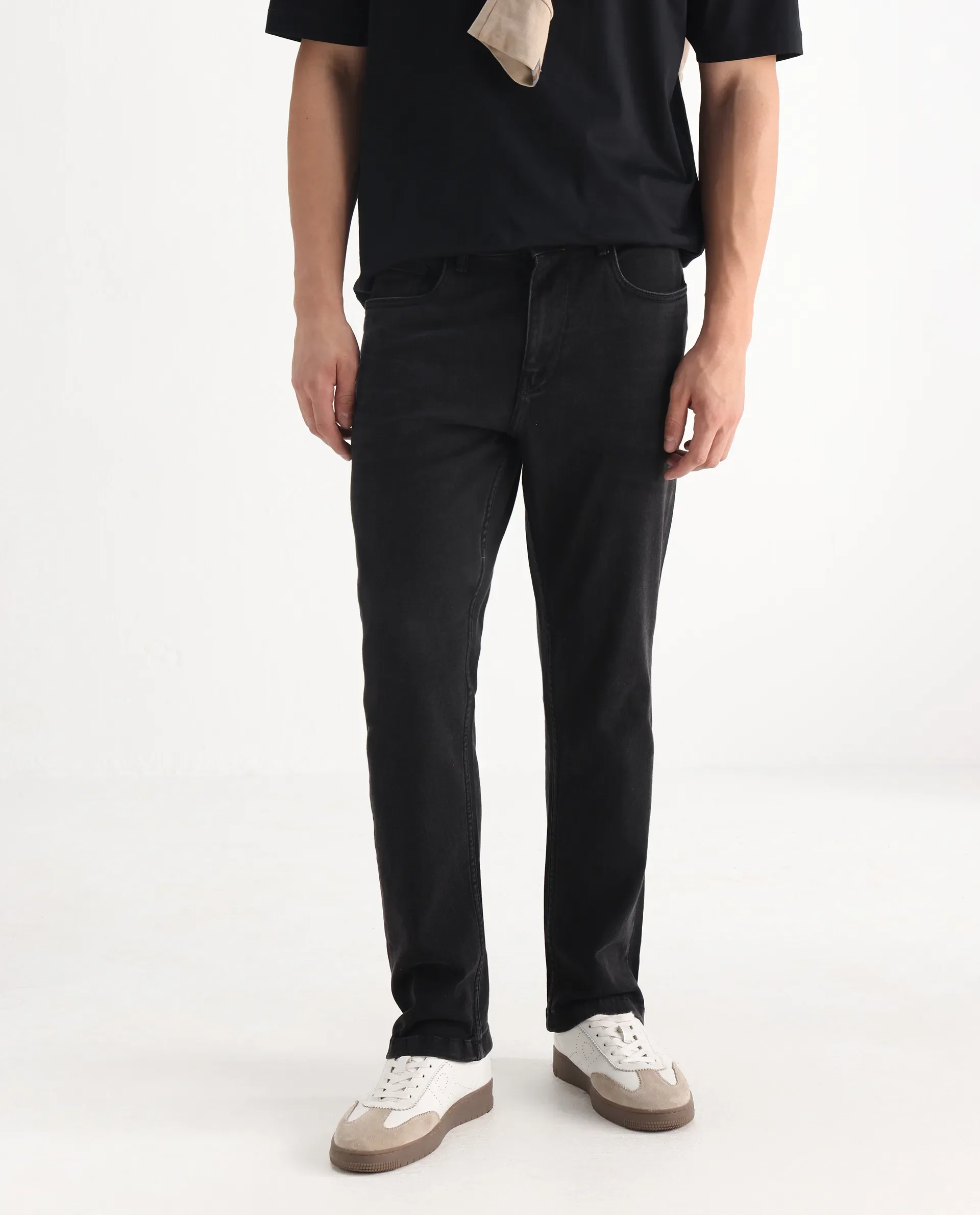 Rare Rabbit Men's Polin Black Cotton Plain Morris Regular Fit Jeans - Image 2