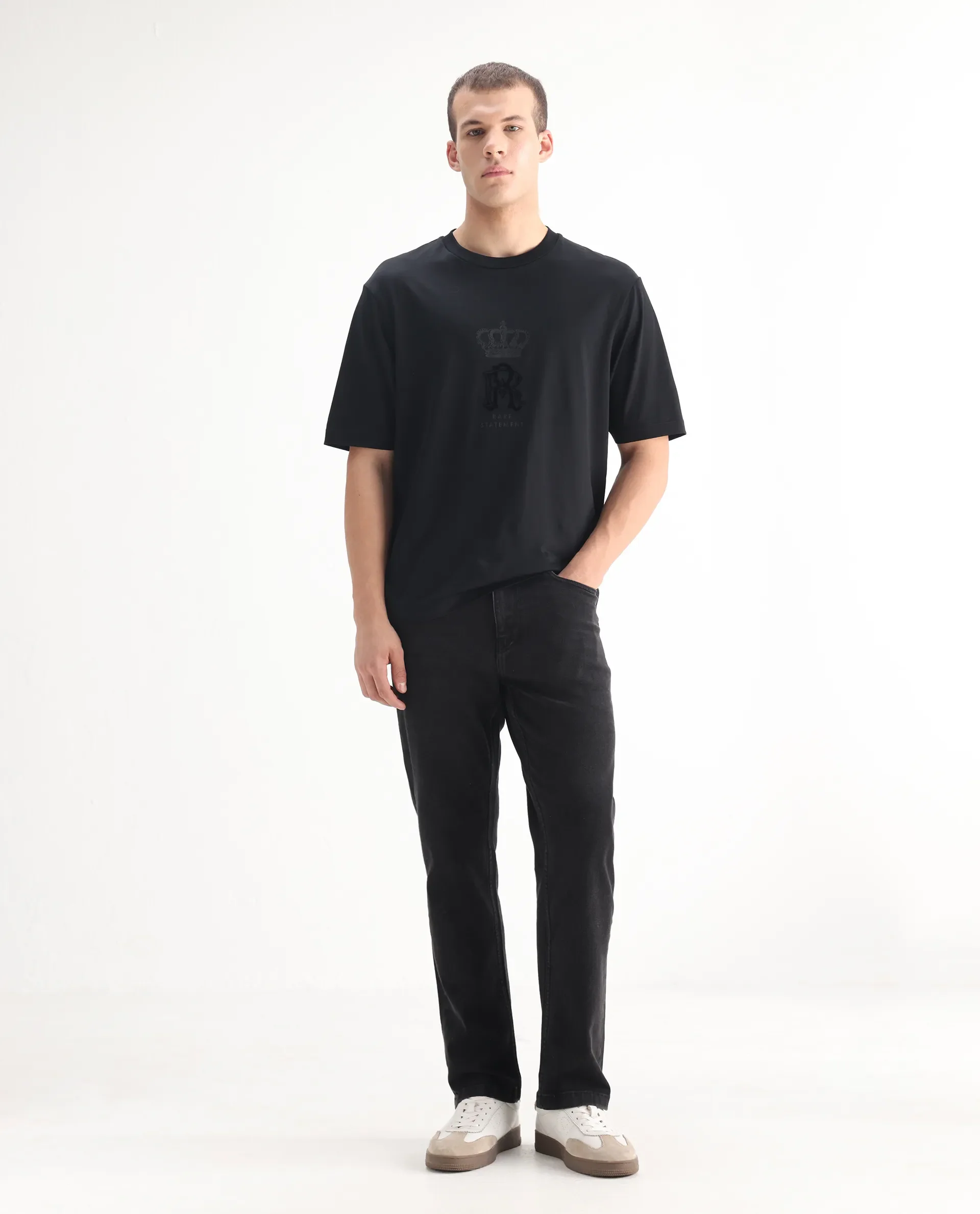 Rare Rabbit Men's Polin Black Cotton Plain Morris Regular Fit Jeans - Image 3
