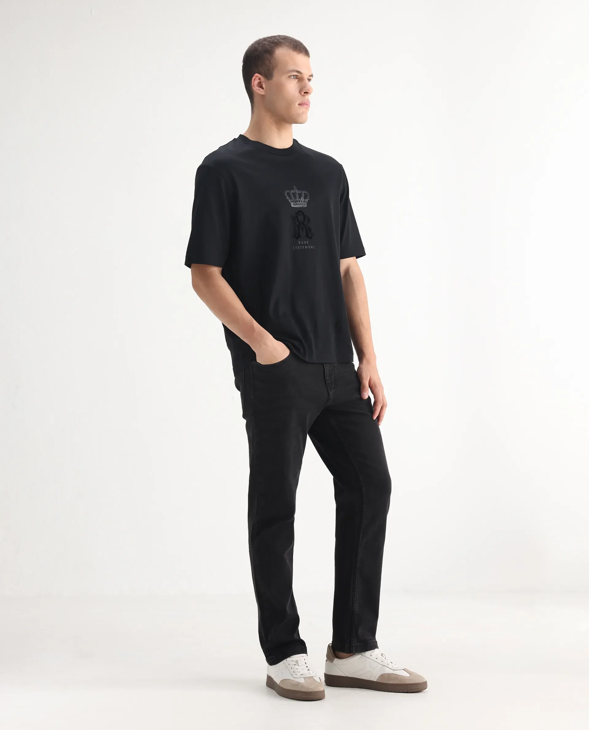 Rare Rabbit Men's Polin Black Cotton Plain Morris Regular Fit Jeans - Image 5