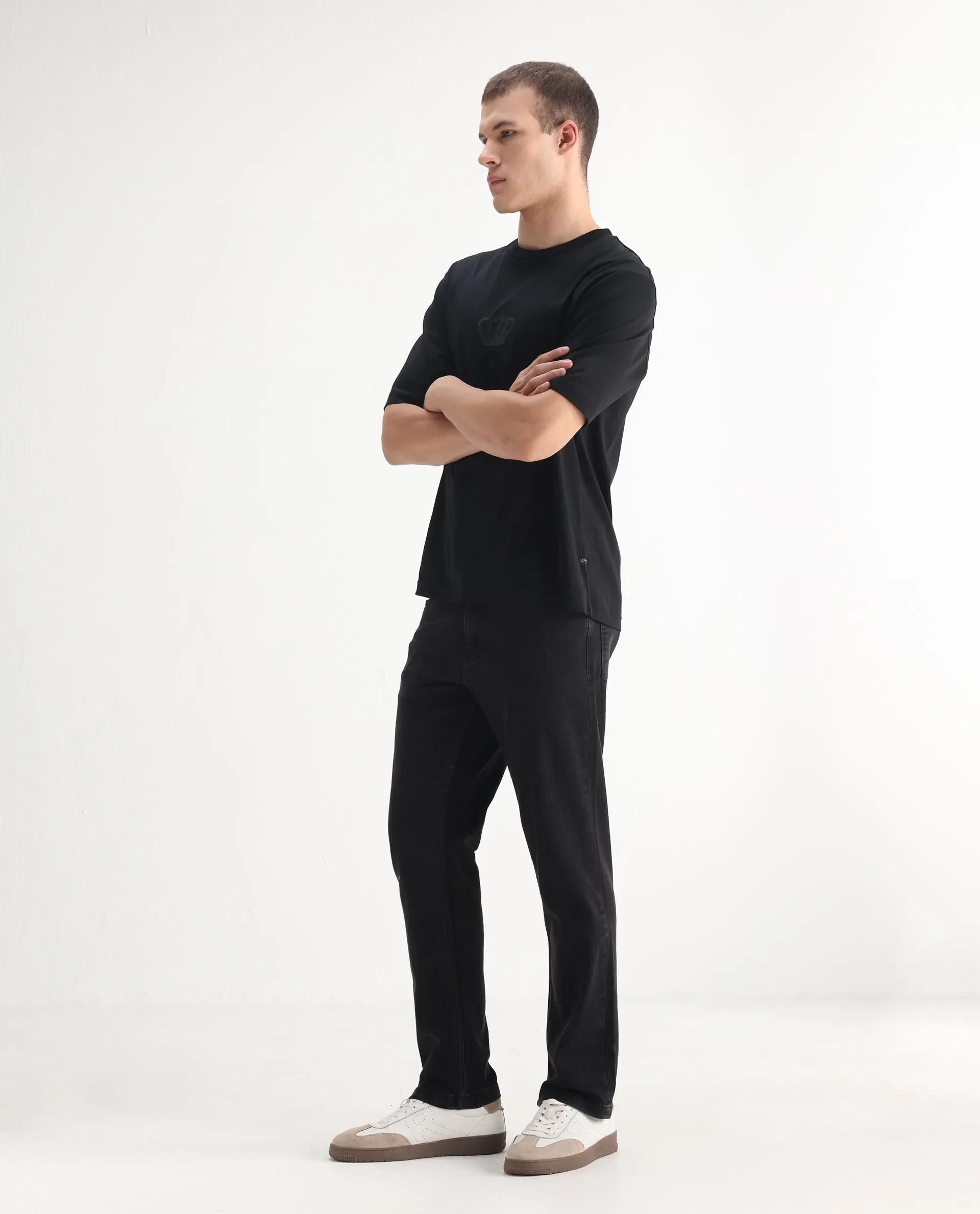 Rare Rabbit Men's Polin Black Cotton Plain Morris Regular Fit Jeans - Image 7