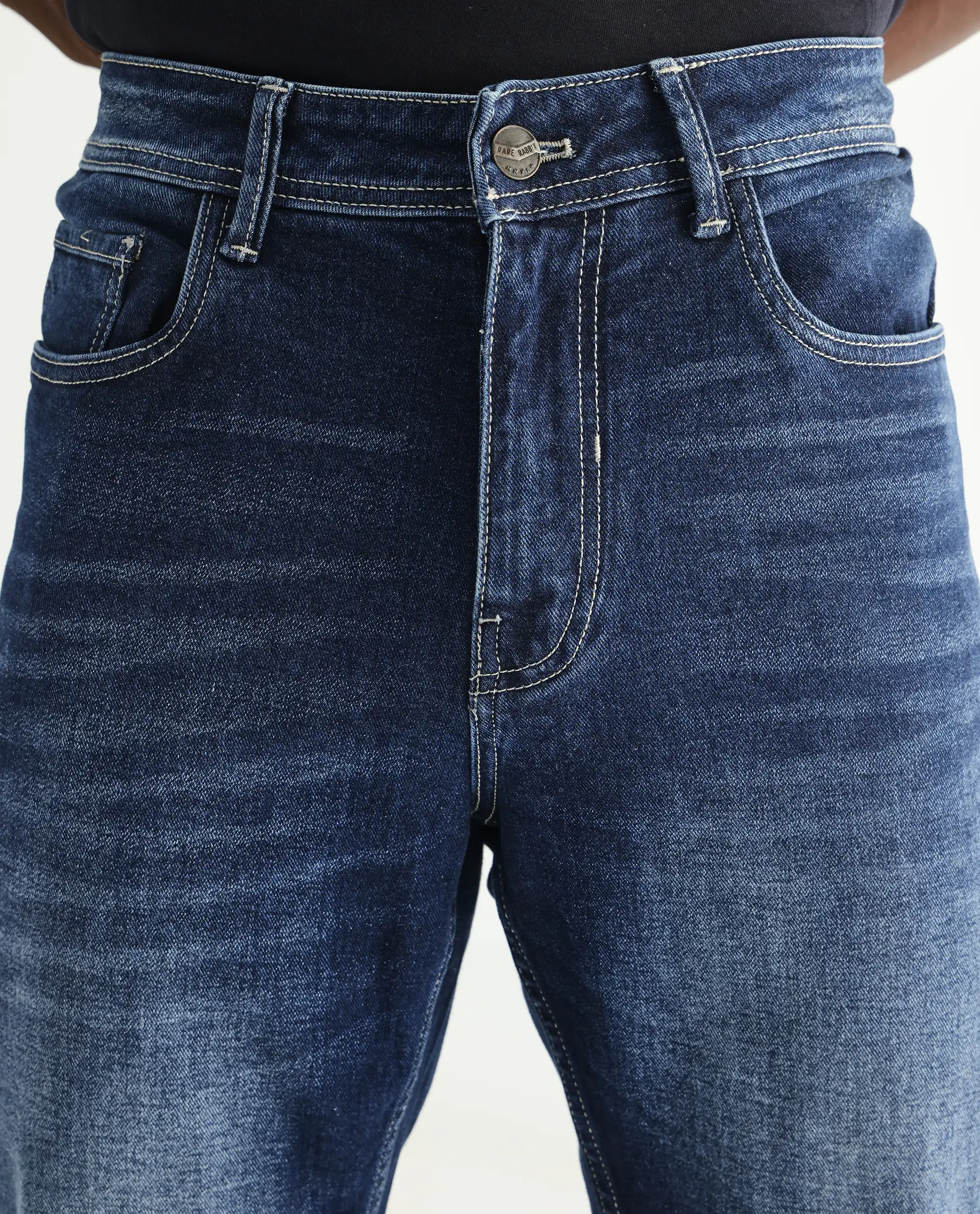 Rare Rabbit Men's Polin Blue Cotton Plain Morris Regular Fit Jeans - Image 6