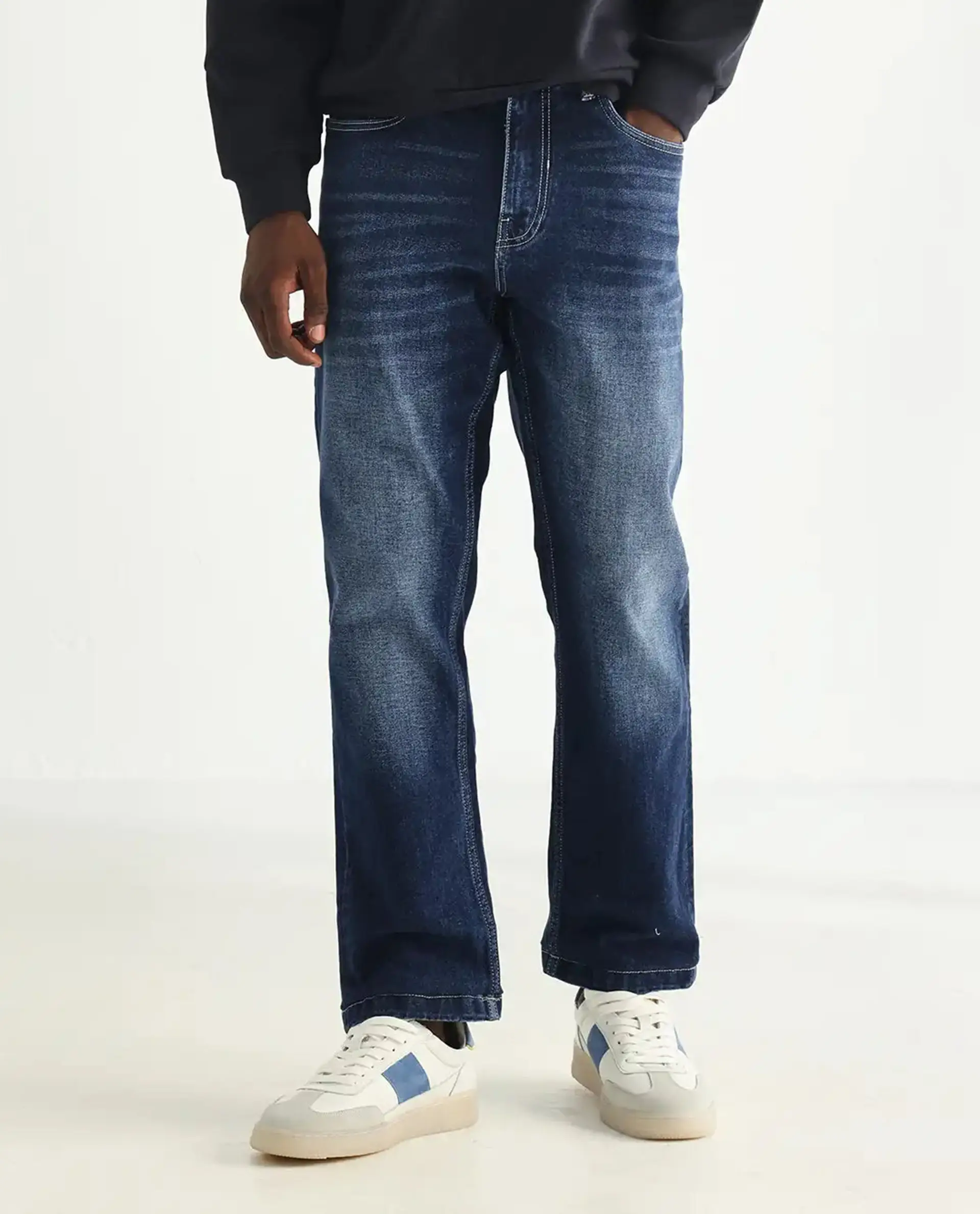 Rare Rabbit Men's Polin Blue Cotton Plain Morris Regular Fit Jeans - Image 9
