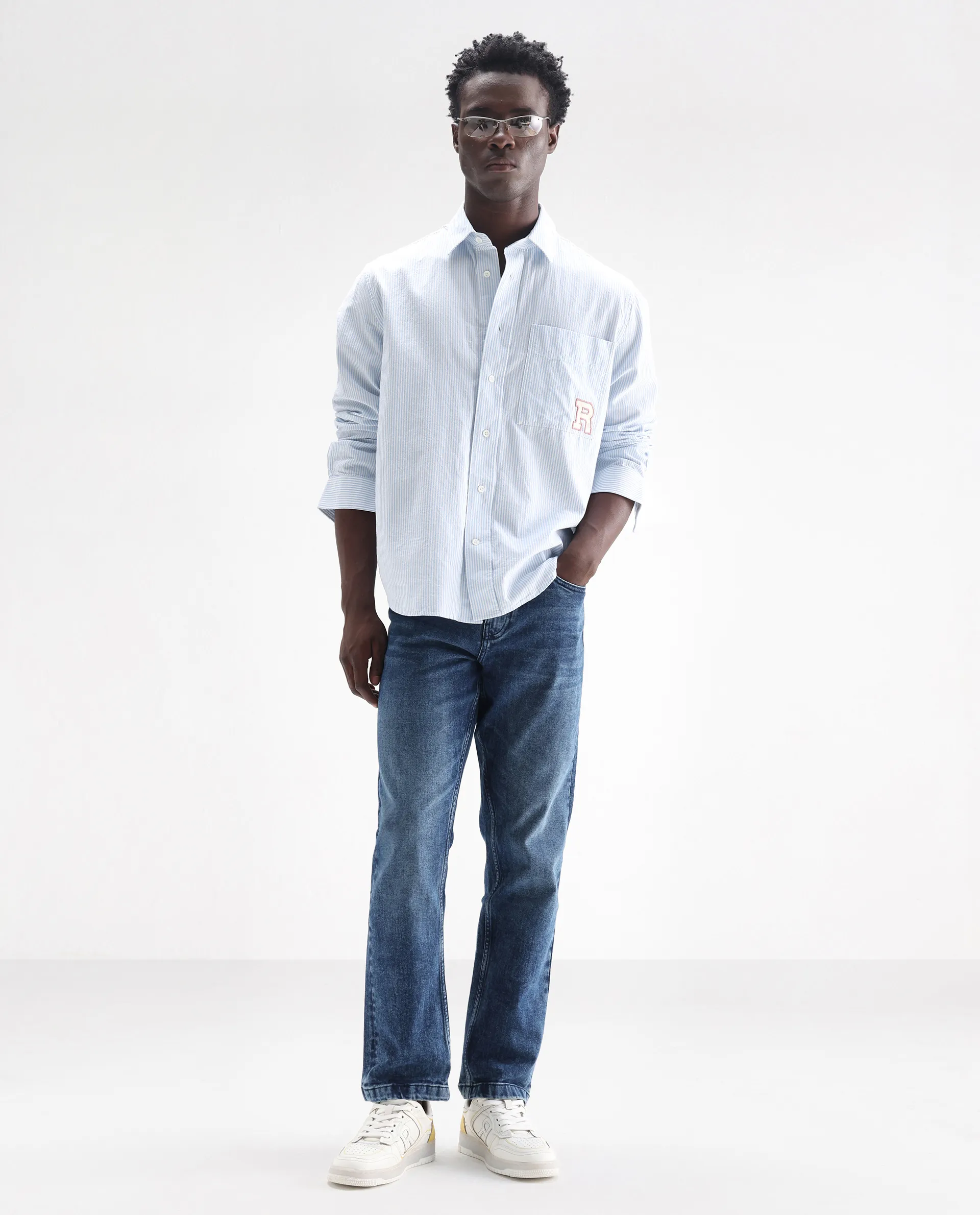Rare Rabbit Men's Polin Dusky Blue Cotton Plain Morris Regular Fit Jeans