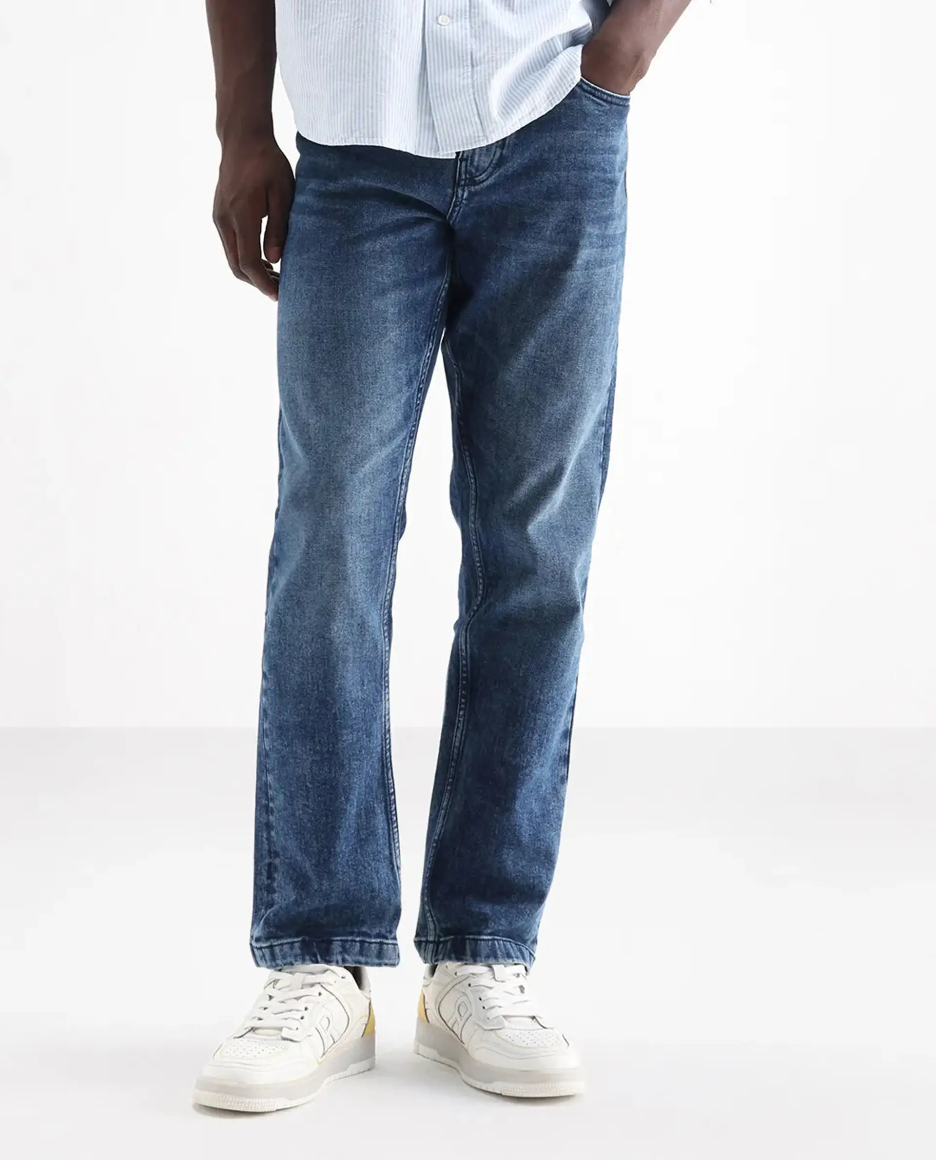Rare Rabbit Men's Polin Dusky Blue Cotton Plain Morris Regular Fit Jeans - Image 10