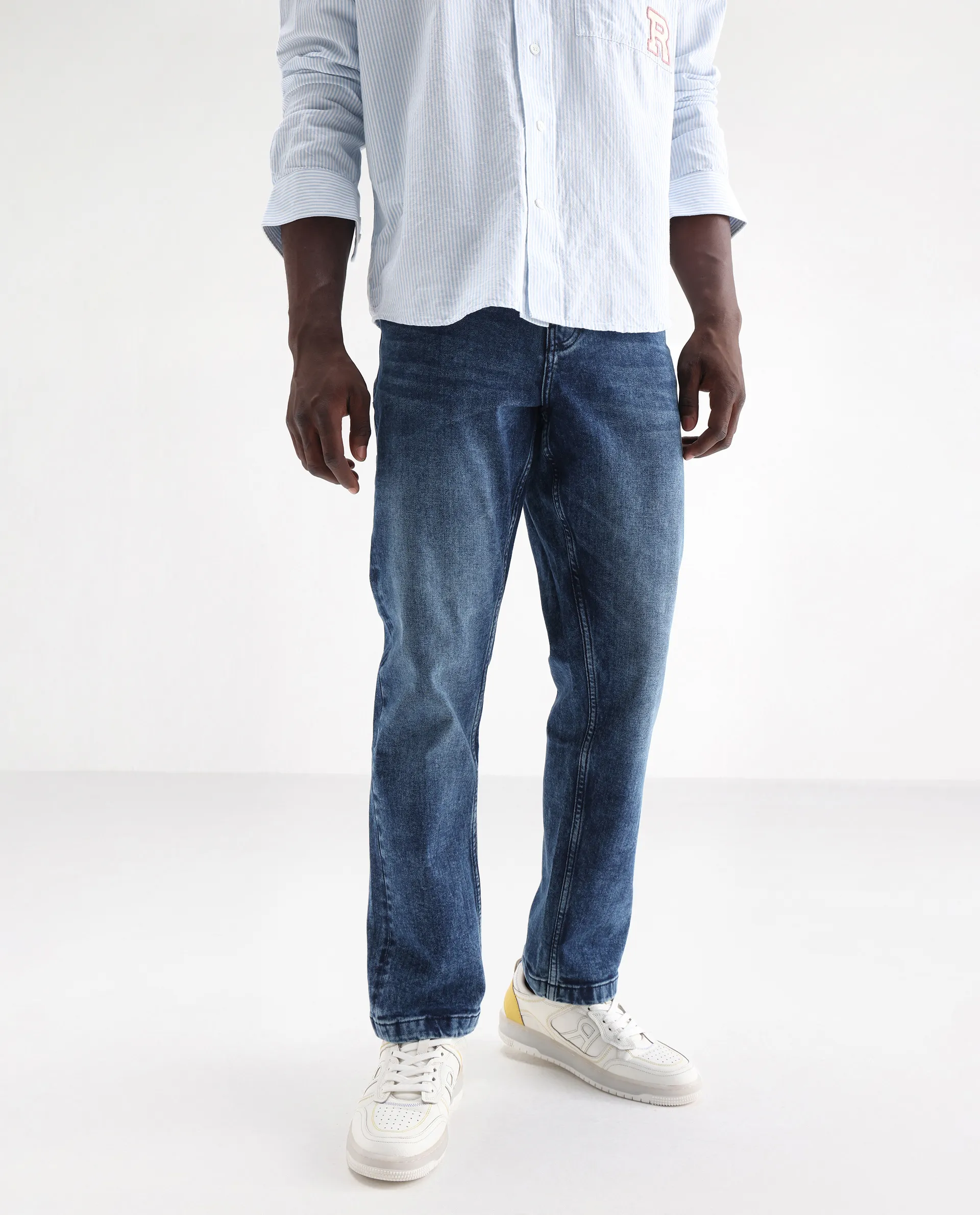 Rare Rabbit Men's Polin Dusky Blue Cotton Plain Morris Regular Fit Jeans - Image 2