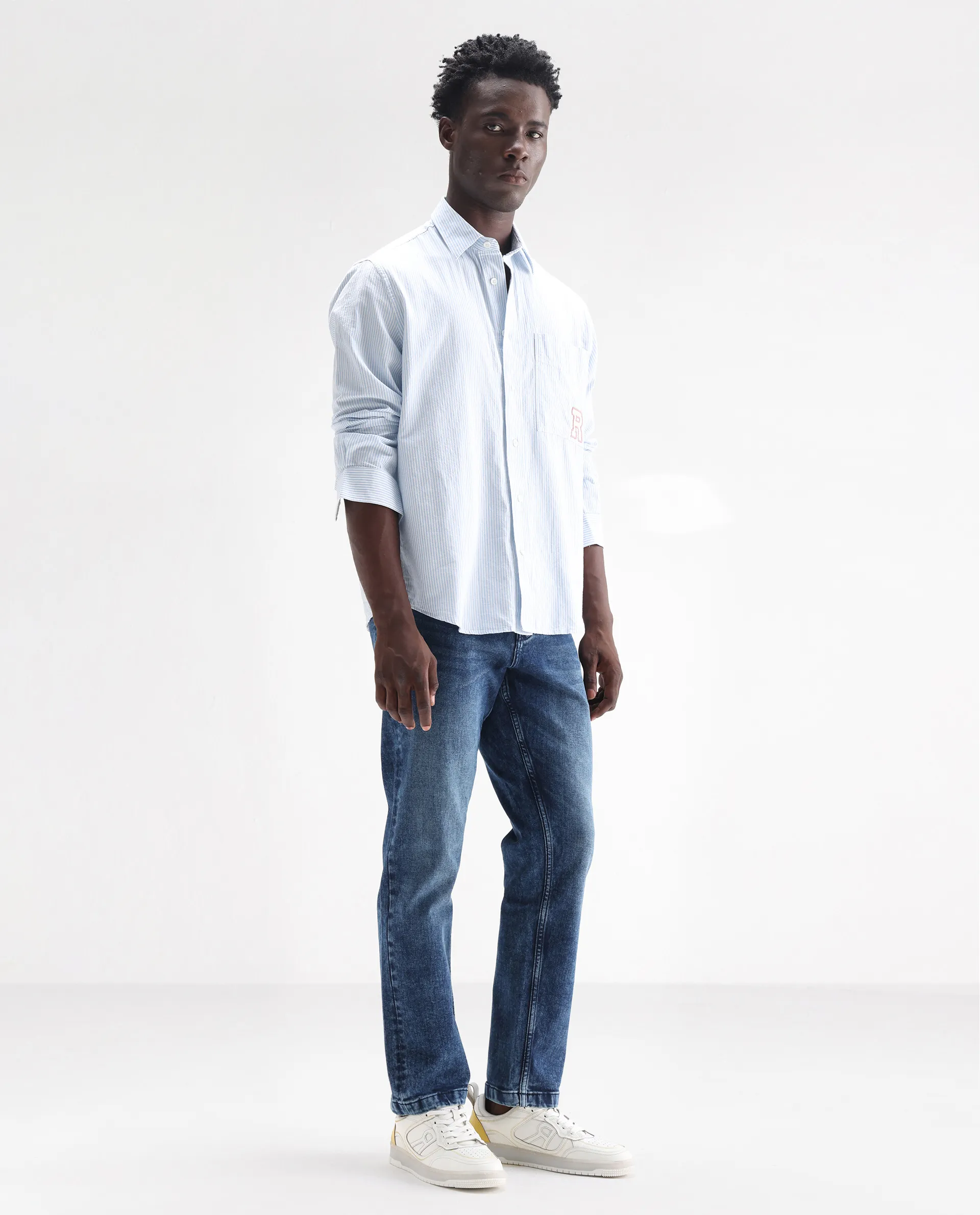 Rare Rabbit Men's Polin Dusky Blue Cotton Plain Morris Regular Fit Jeans - Image 6