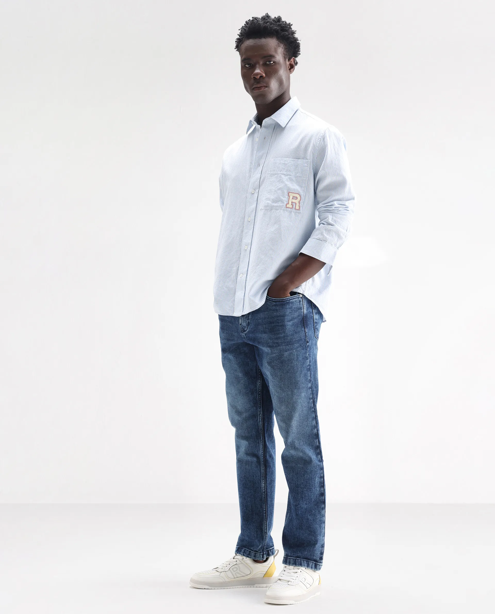 Rare Rabbit Men's Polin Dusky Blue Cotton Plain Morris Regular Fit Jeans - Image 7