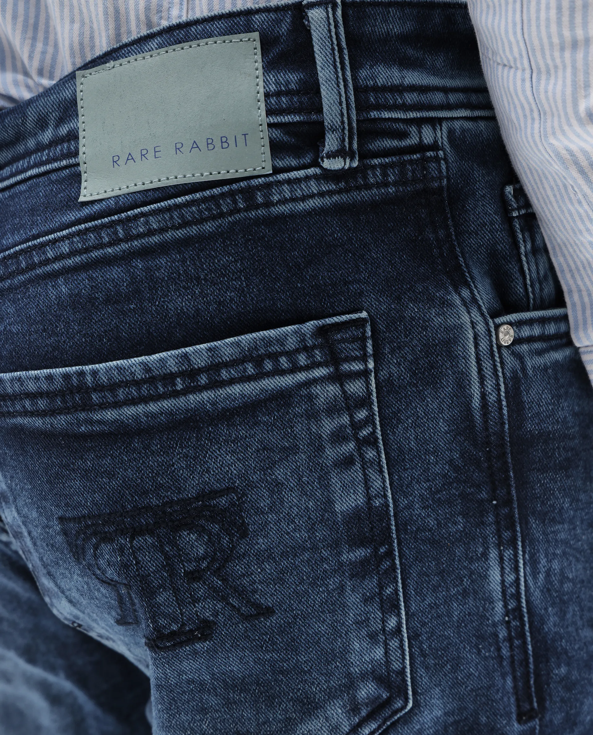 Rare Rabbit Men's Polin Dusky Blue Cotton Plain Morris Regular Fit Jeans - Image 8