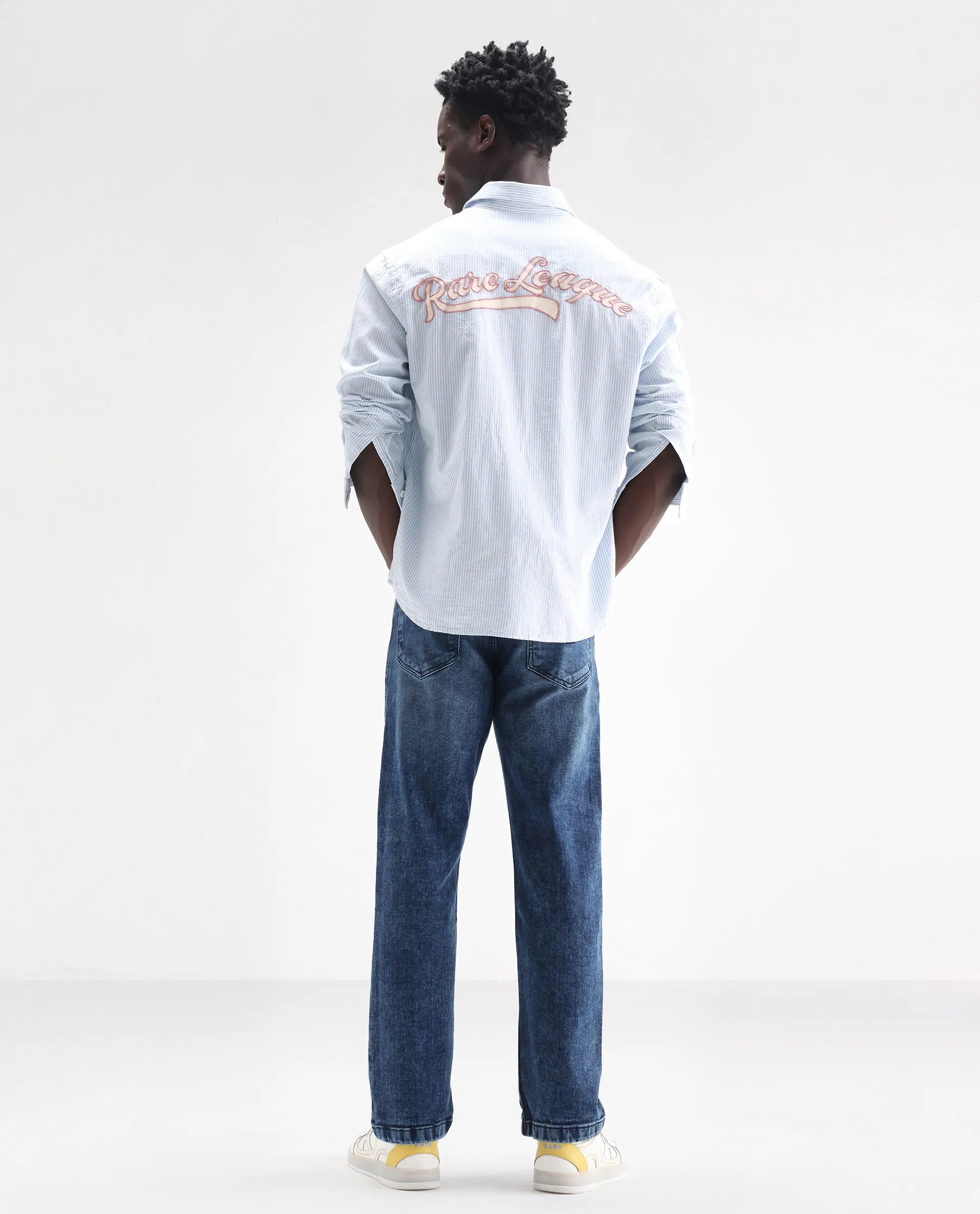 Rare Rabbit Men's Polin Dusky Blue Cotton Plain Morris Regular Fit Jeans - Image 9