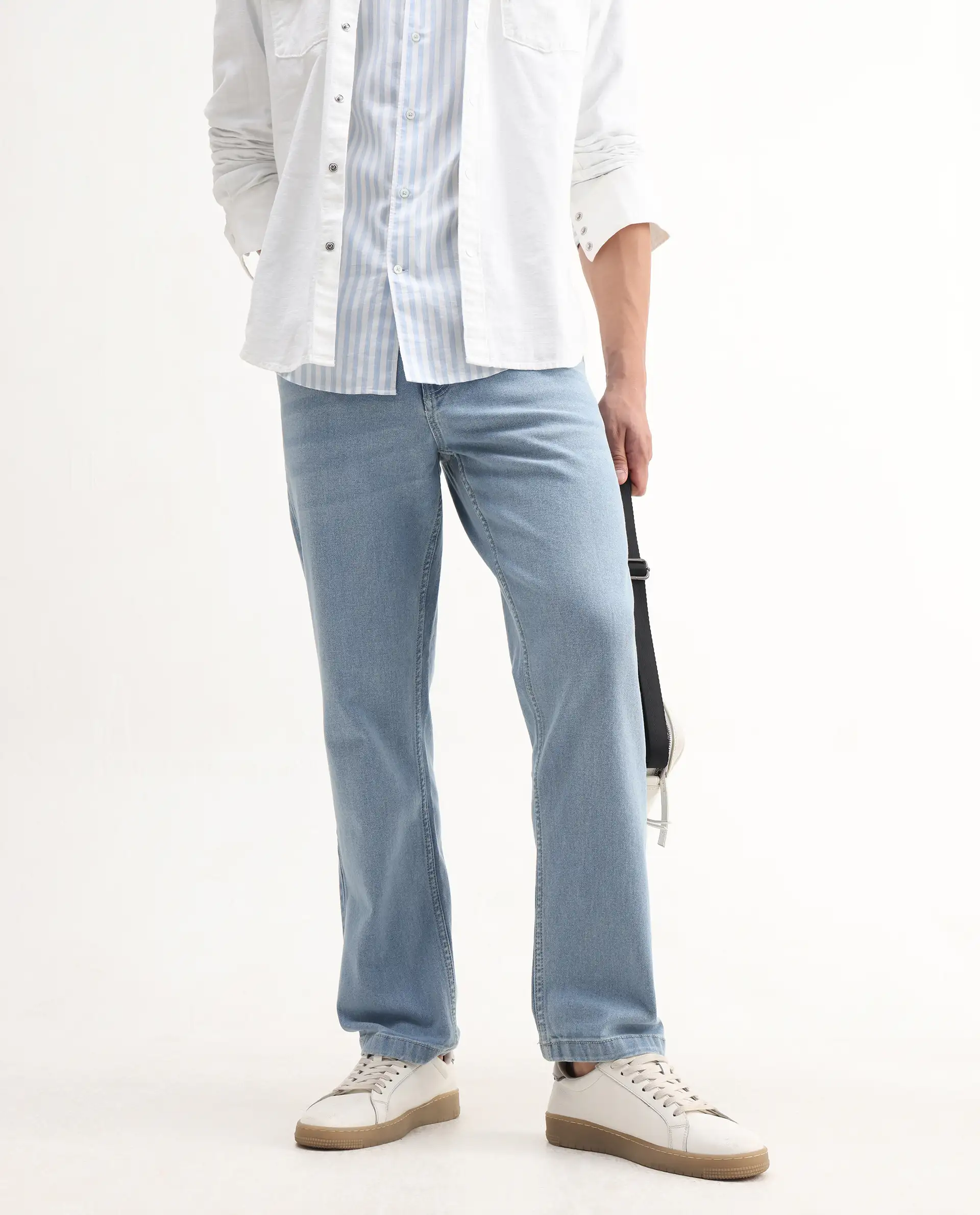 Rare Rabbit Men's Polin Light Blue Cotton Plain Morris Regular Fit Jeans - Image 2