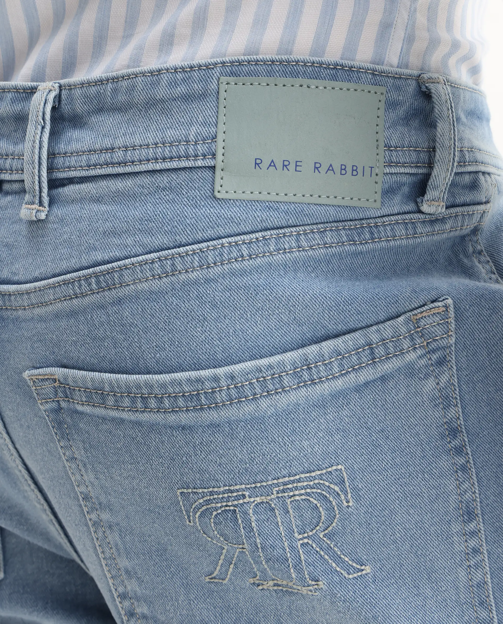 Rare Rabbit Men's Polin Light Blue Cotton Plain Morris Regular Fit Jeans - Image 6