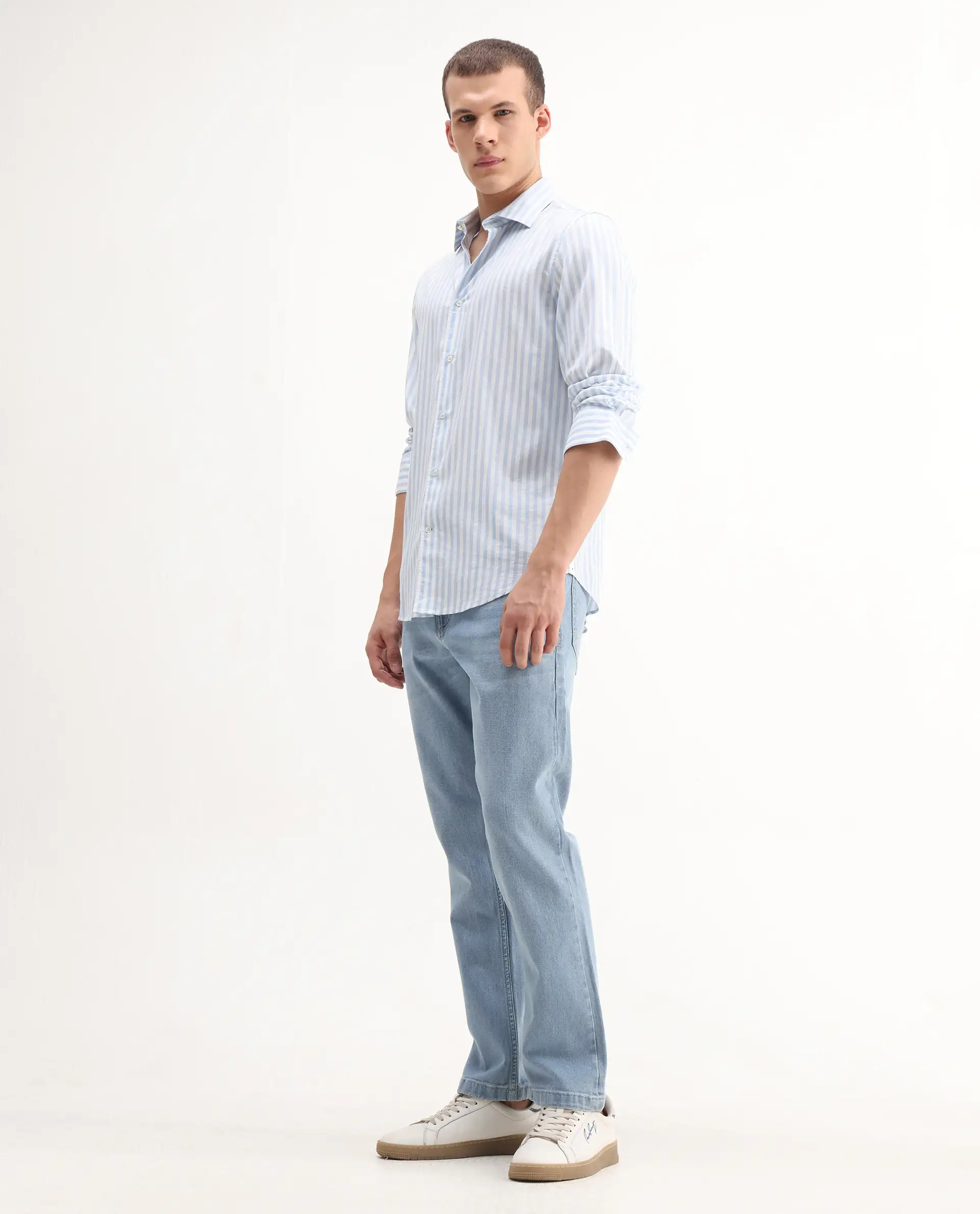 Rare Rabbit Men's Polin Light Blue Cotton Plain Morris Regular Fit Jeans - Image 8