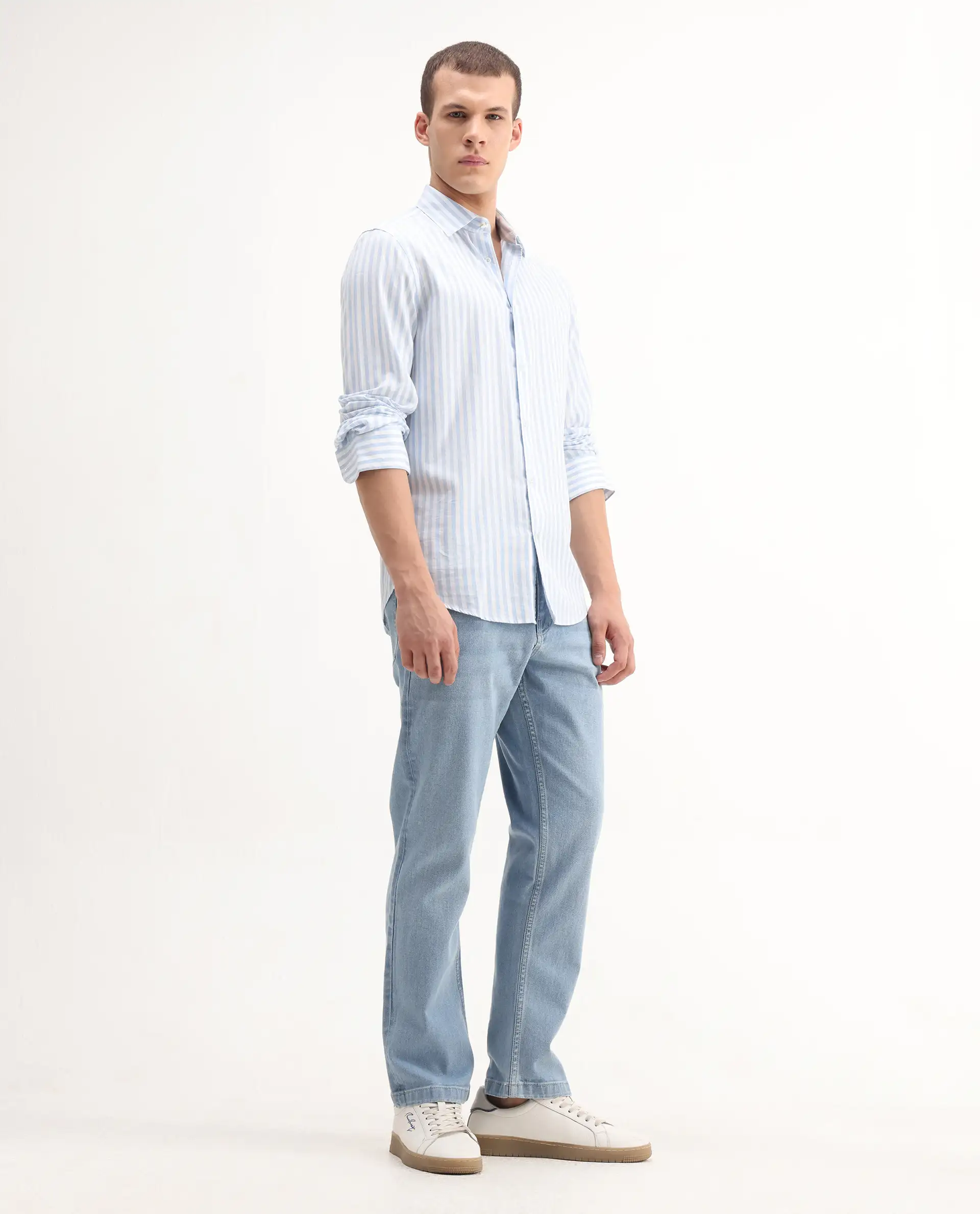 Rare Rabbit Men's Polin Light Blue Cotton Plain Morris Regular Fit Jeans - Image 9