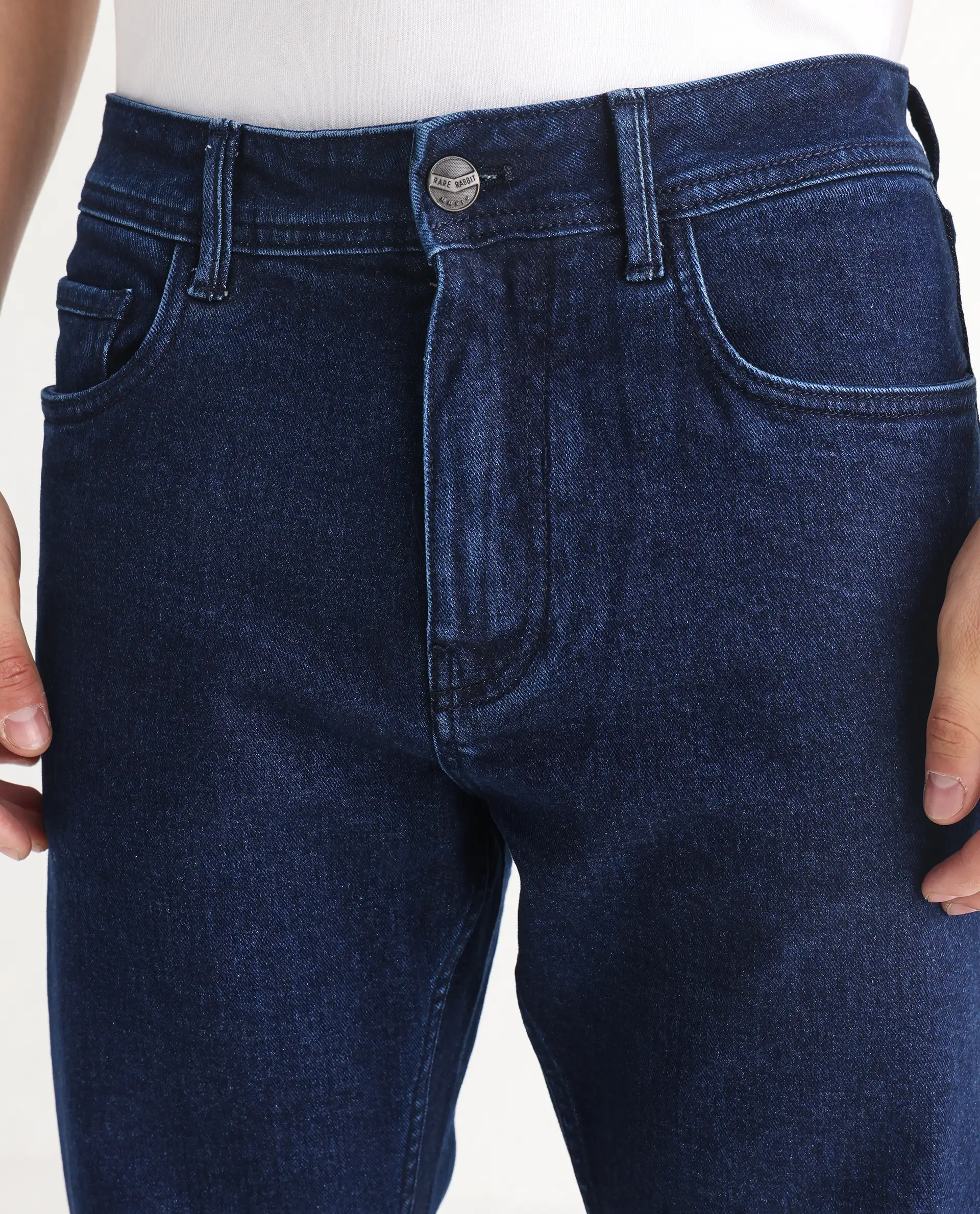 Rare Rabbit Men's Polin Navy Cotton Plain Morris Regular Fit Jeans - Image 3