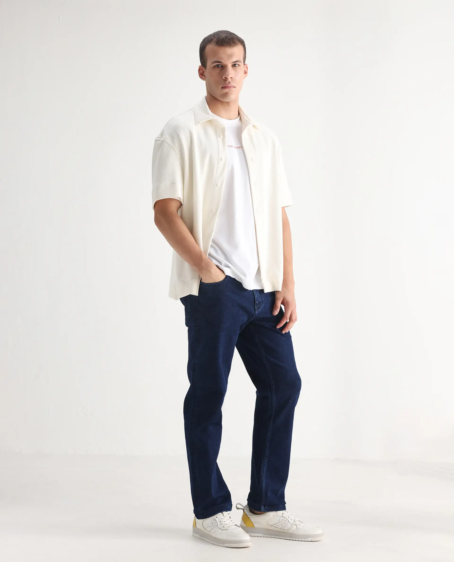 Rare Rabbit Men's Polin Navy Cotton Plain Morris Regular Fit Jeans - Image 5