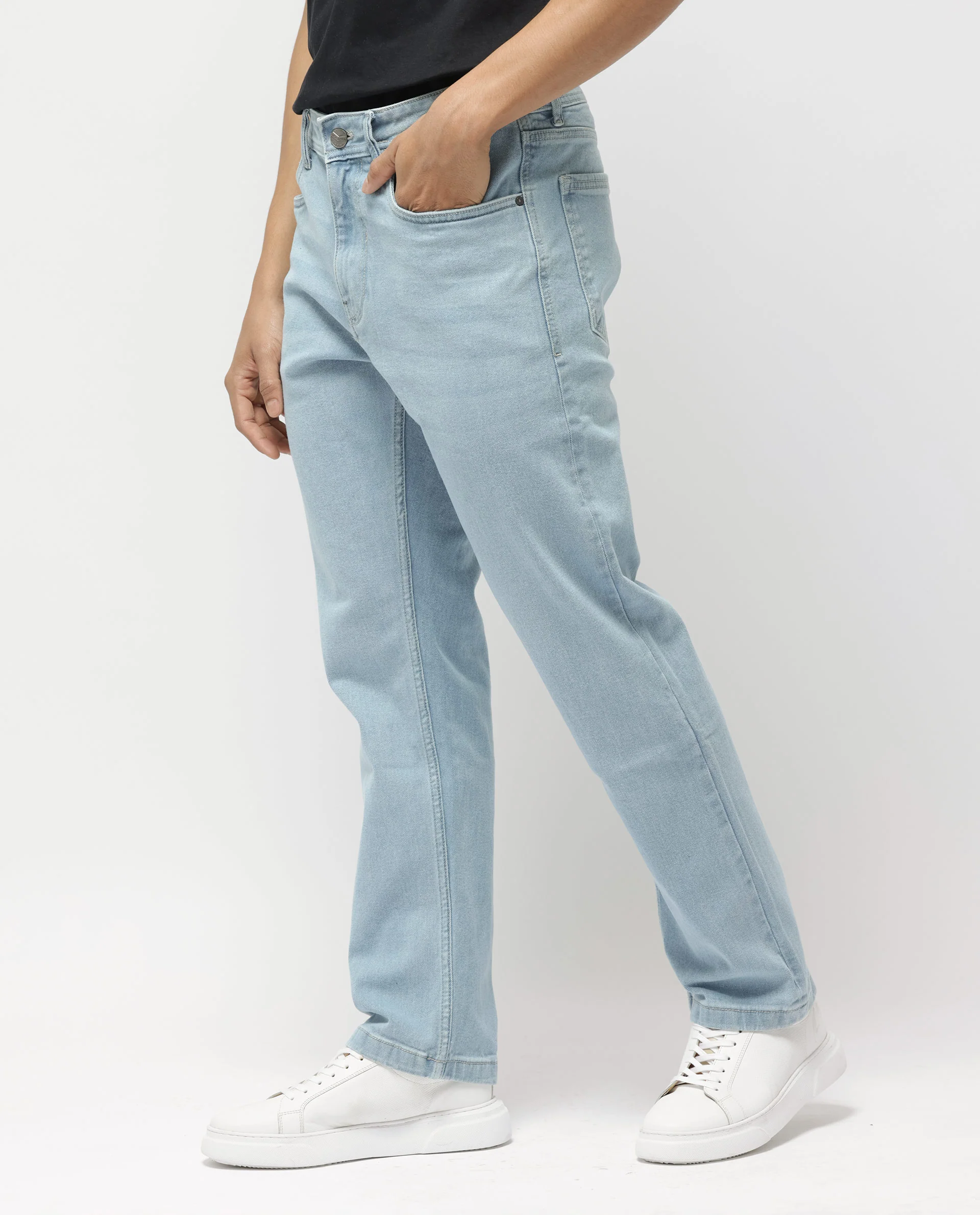 Rare Rabbit Men's Polin Pastel Blue Cotton Plain Morris Regular Fit Jeans - Image 10