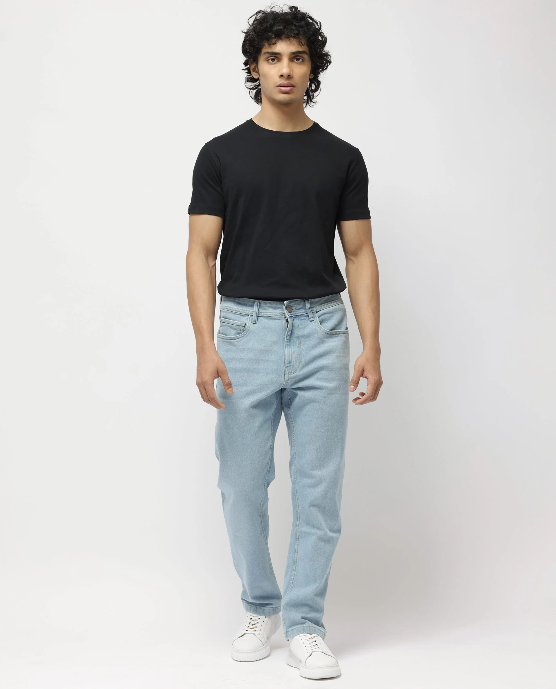 Rare Rabbit Men's Polin Pastel Blue Cotton Plain Morris Regular Fit Jeans - Image 2