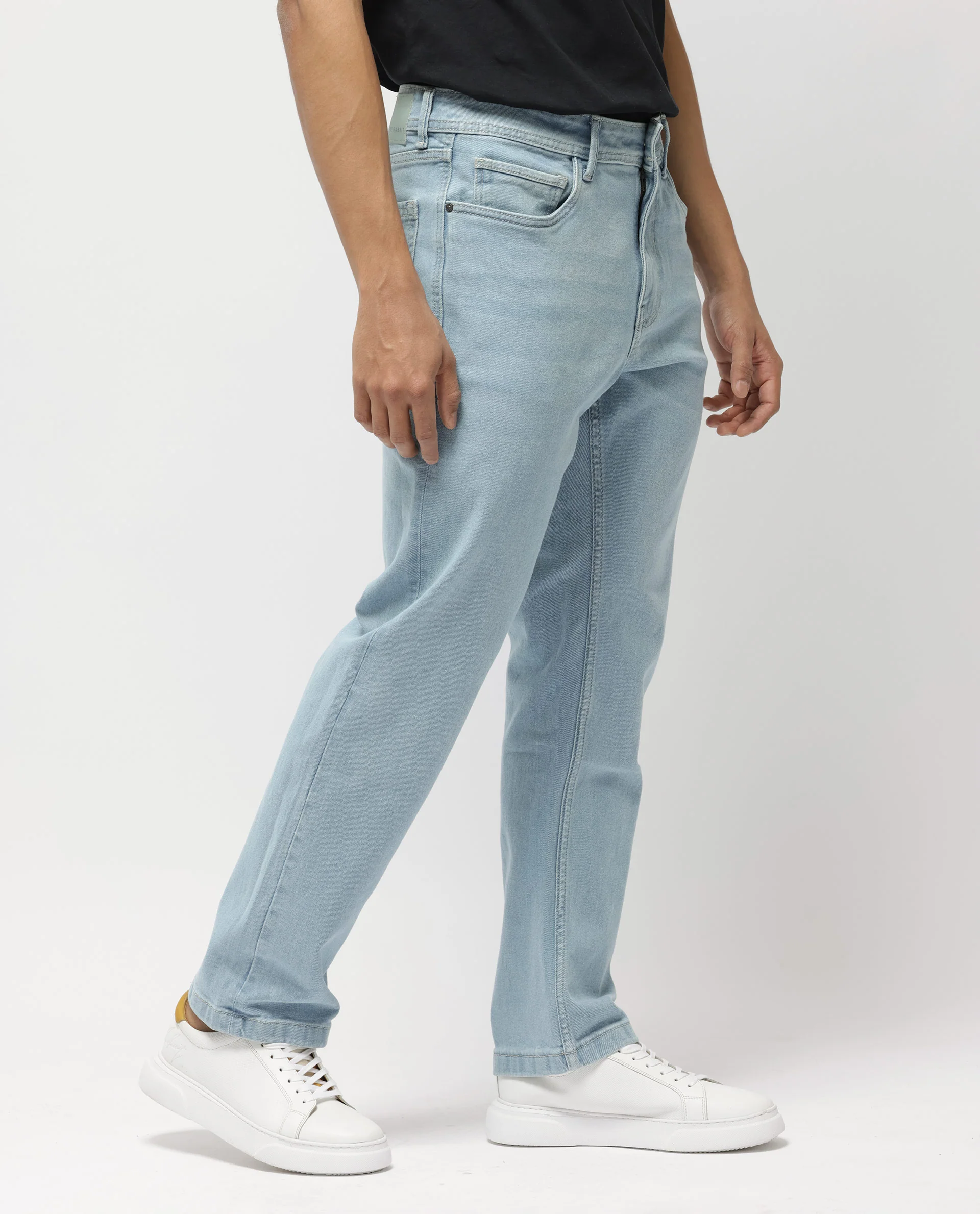 Rare Rabbit Men's Polin Pastel Blue Cotton Plain Morris Regular Fit Jeans - Image 3