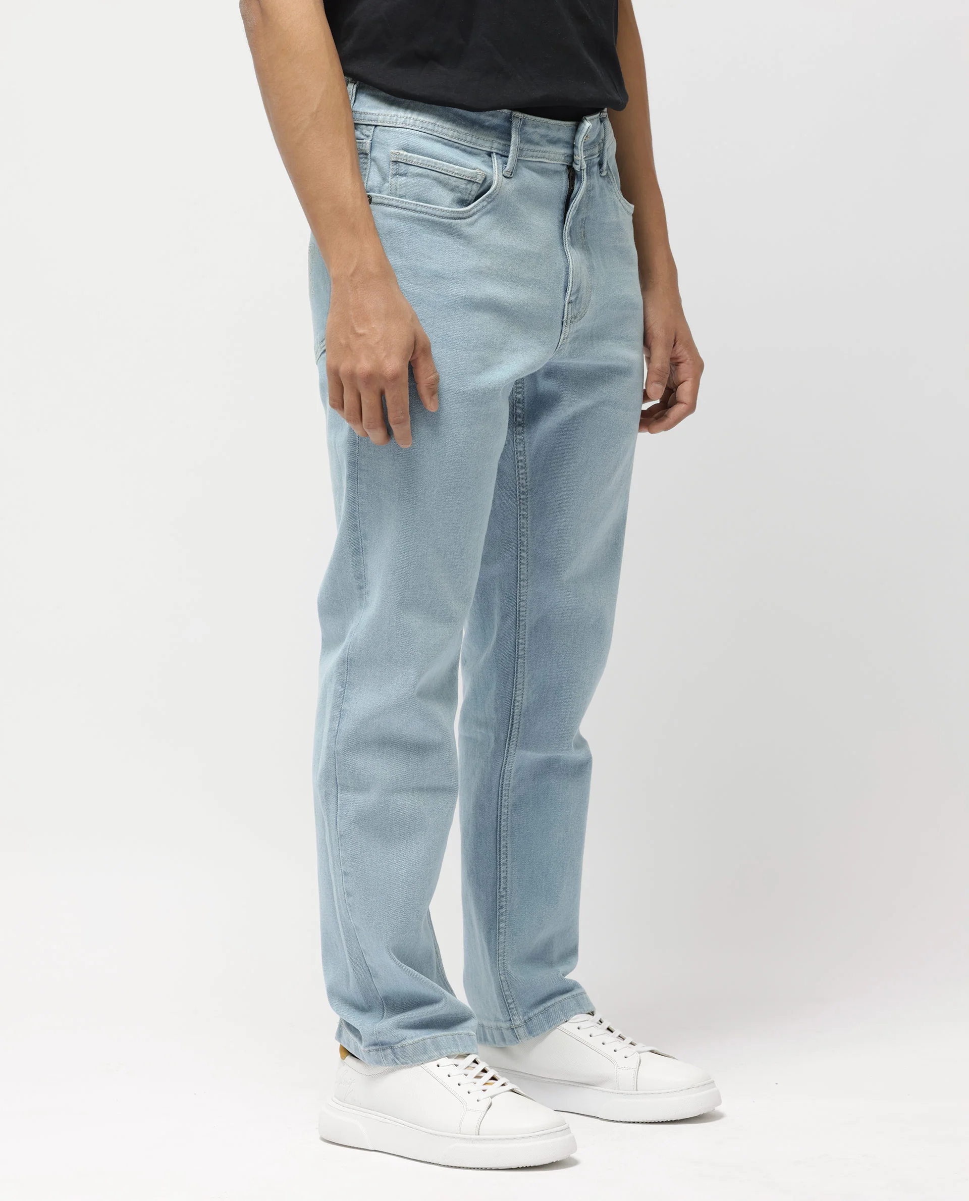 Rare Rabbit Men's Polin Pastel Blue Cotton Plain Morris Regular Fit Jeans - Image 6