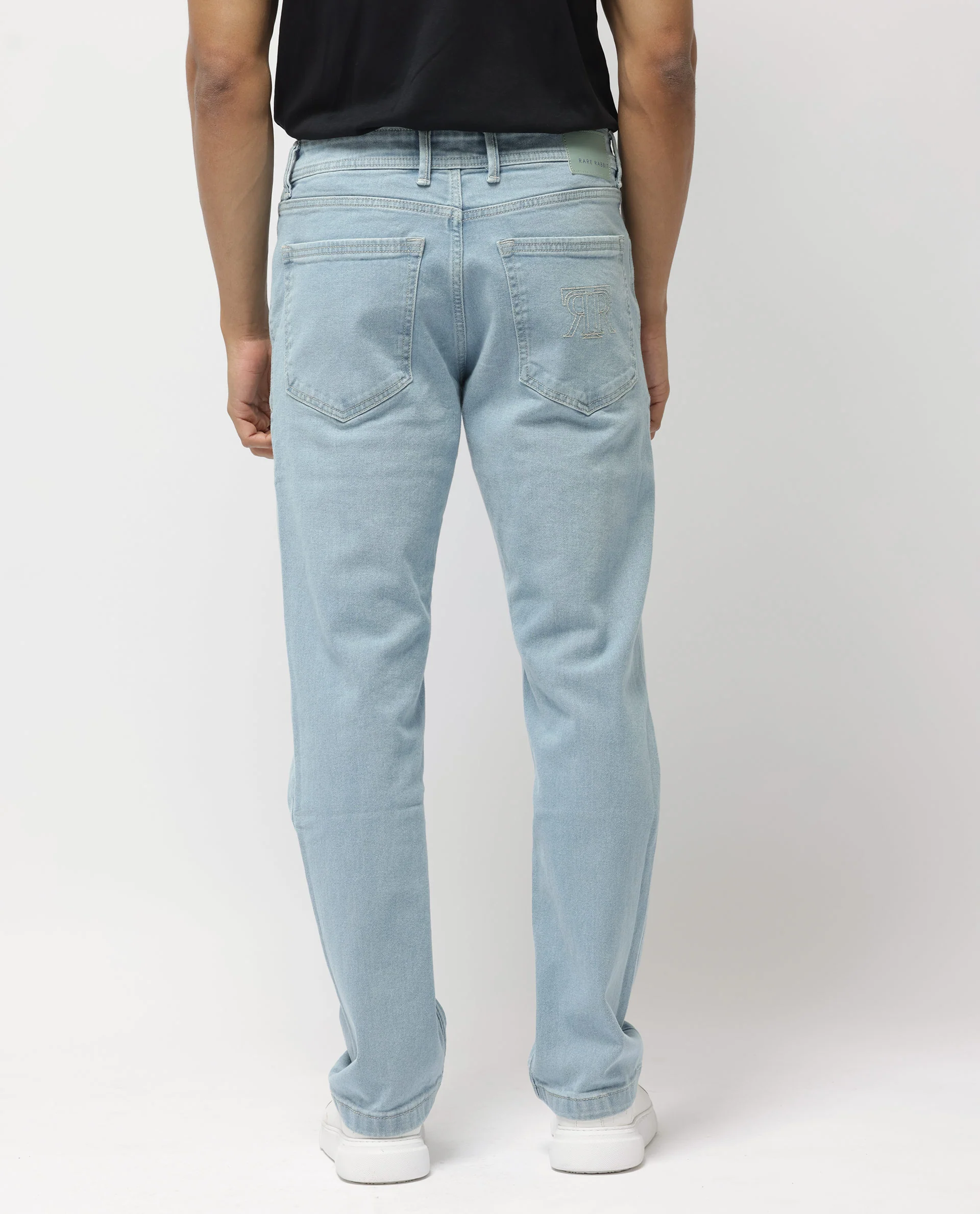 Rare Rabbit Men's Polin Pastel Blue Cotton Plain Morris Regular Fit Jeans - Image 7