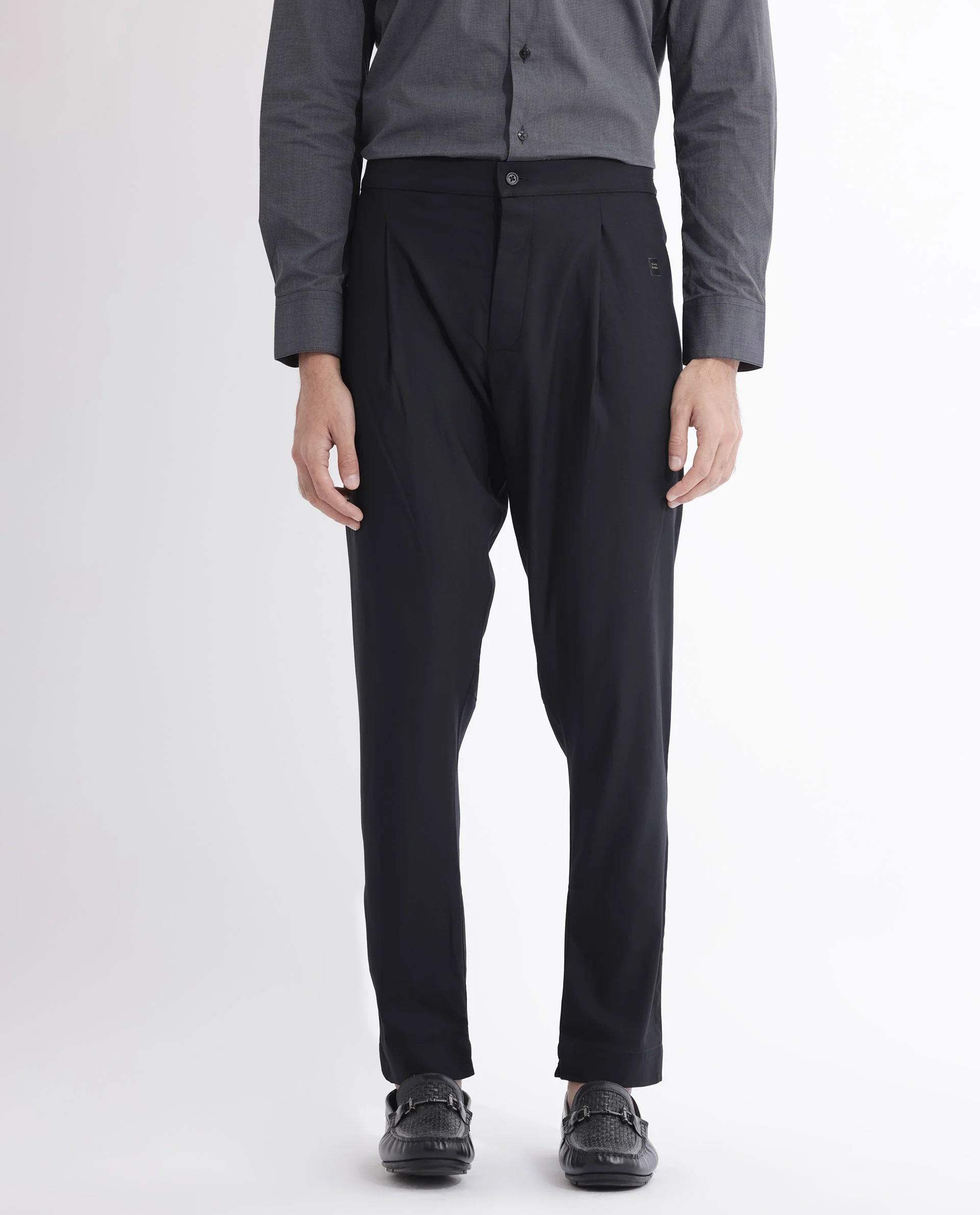 Rare Rabbit Men's Polin Black Viscose Plain Slim Fit Pajama