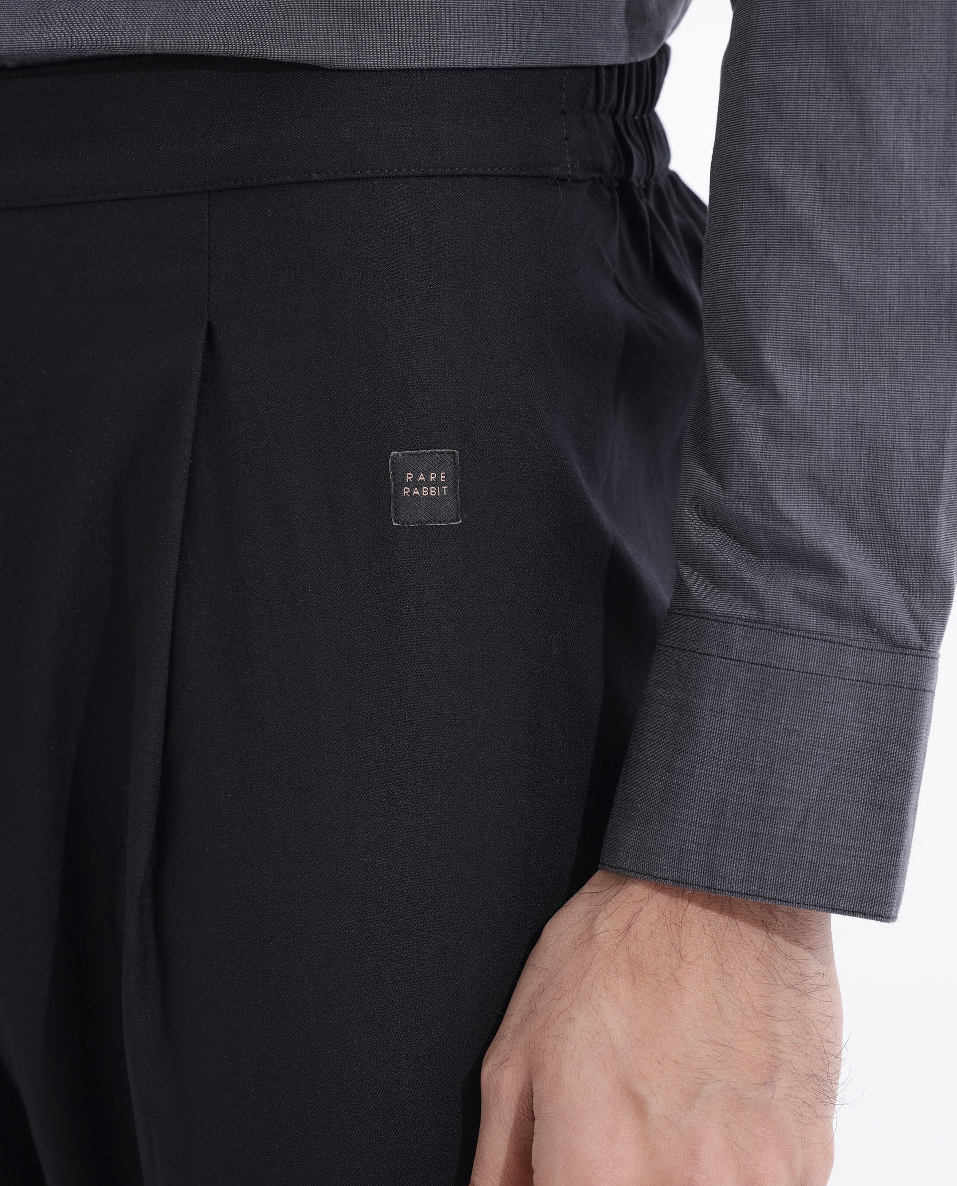 Rare Rabbit Men's Polin Black Viscose Plain Slim Fit Pajama - Image 2