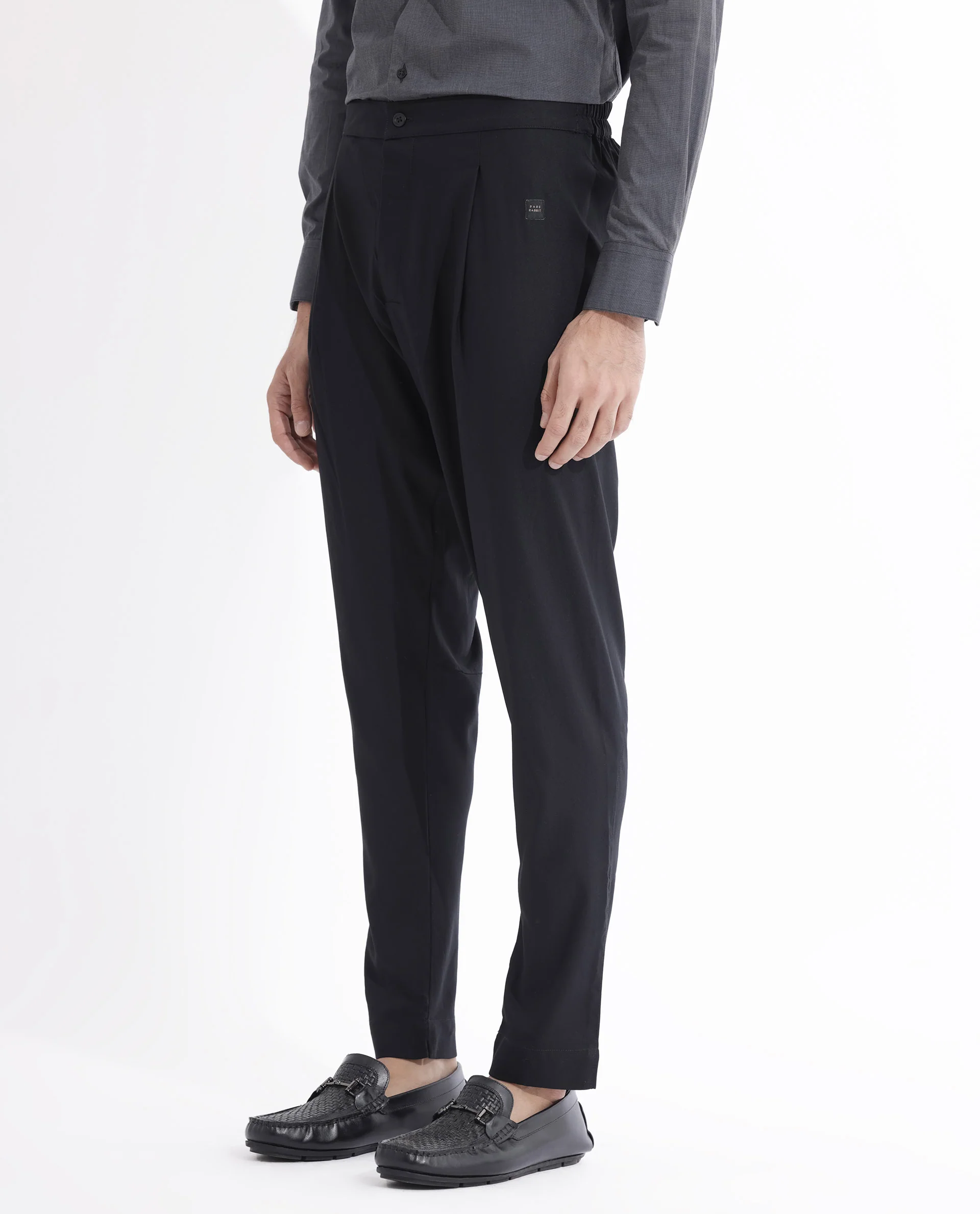 Rare Rabbit Men's Polin Black Viscose Plain Slim Fit Pajama - Image 4