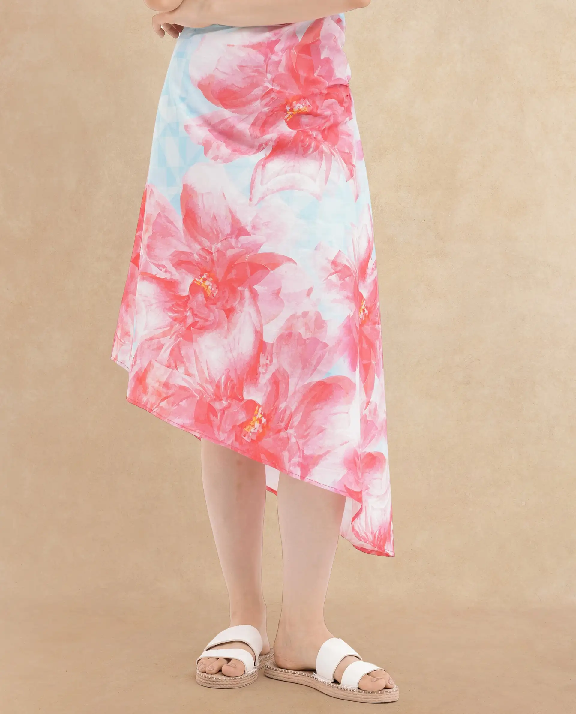 Rareism Women's Polina Blue Cotton Blend Boat Neck Floral Print Sleeveless Midi A-Line Dress - Image 2