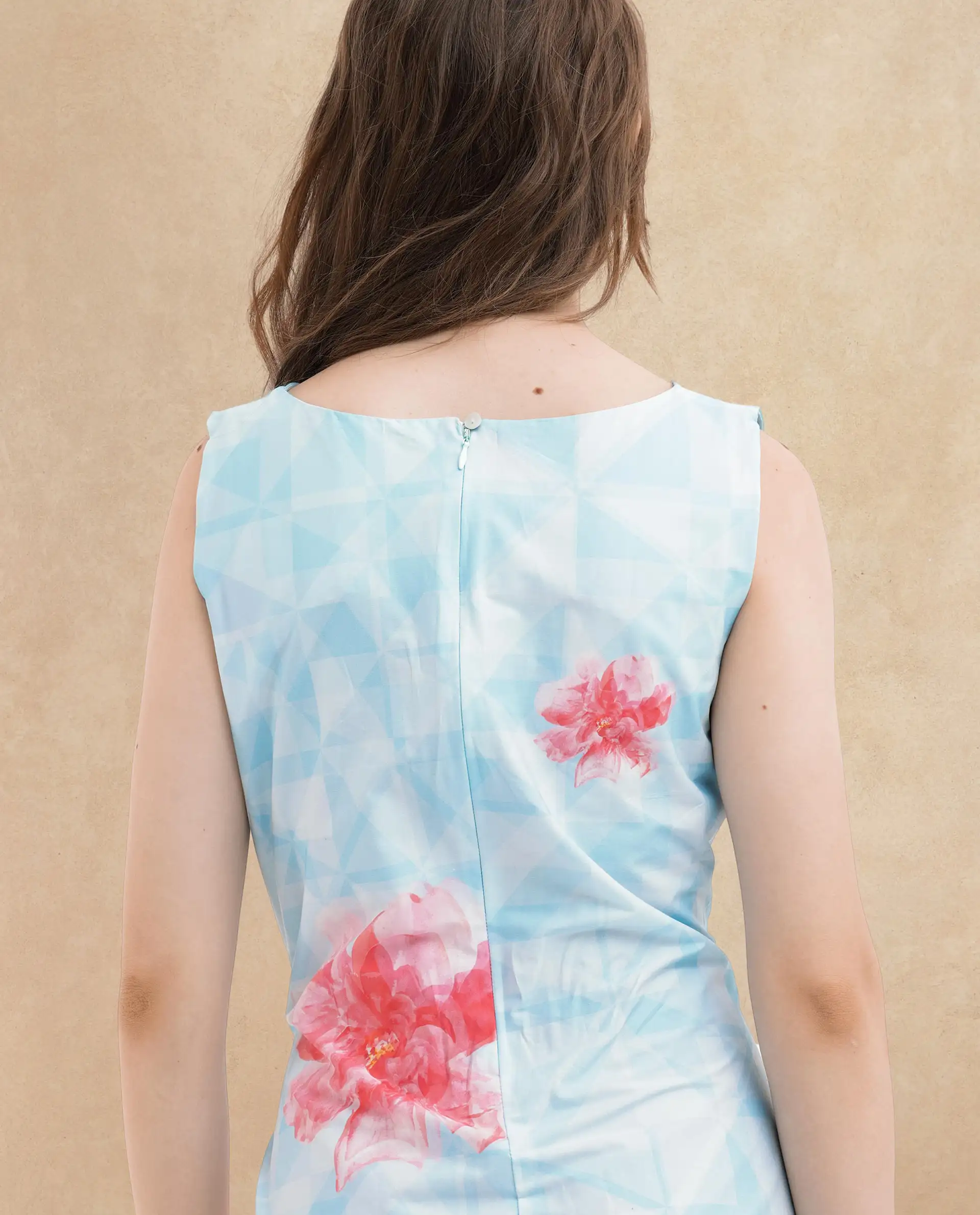 Rareism Women's Polina Blue Cotton Blend Boat Neck Floral Print Sleeveless Midi A-Line Dress - Image 6