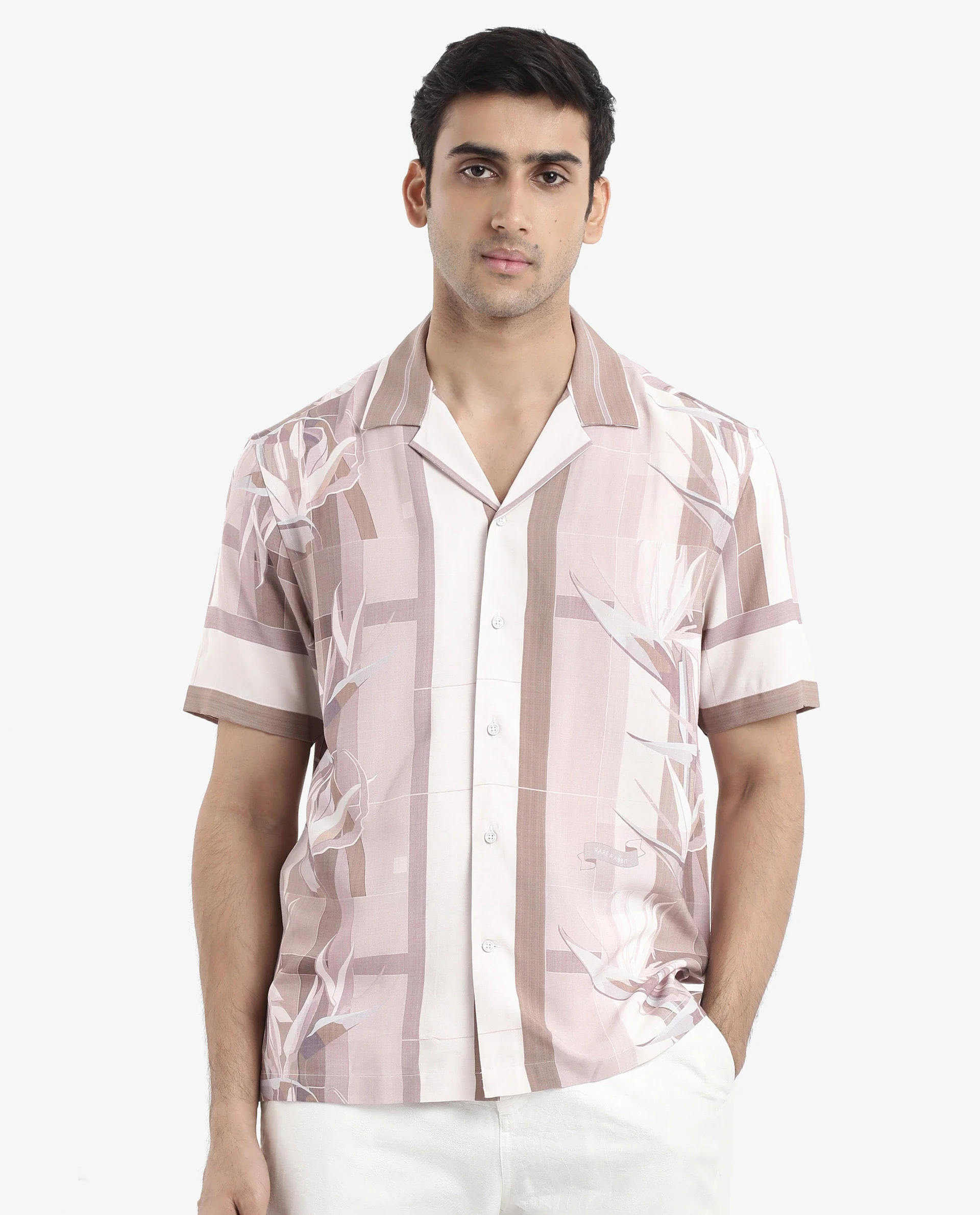 Rare Rabbit Men's Polis Beige Cotton Floral Print Boxy Fit Half Sleeve Collared Shirt - Image 3