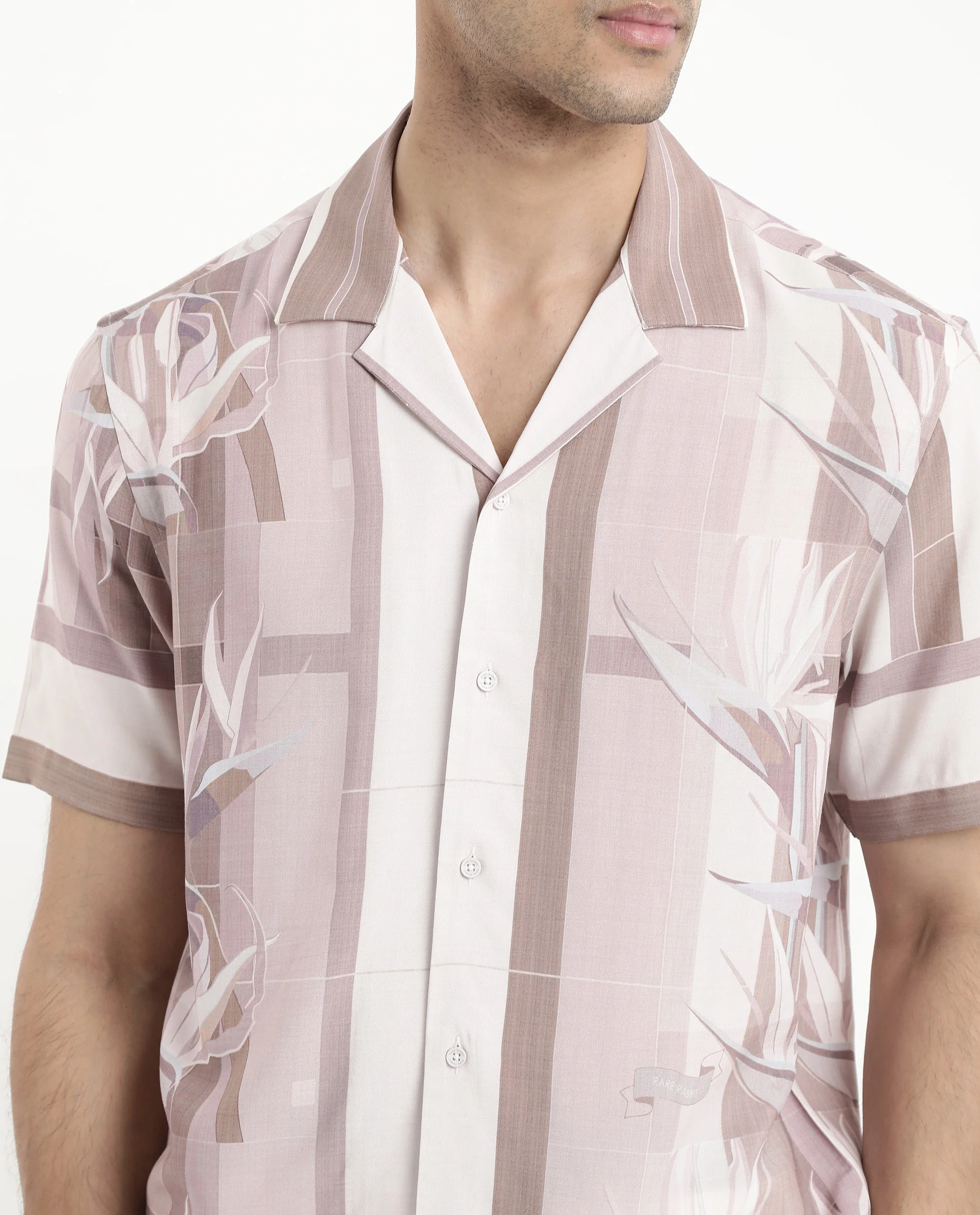 Rare Rabbit Men's Polis Beige Cotton Floral Print Boxy Fit Half Sleeve Collared Shirt - Image 4