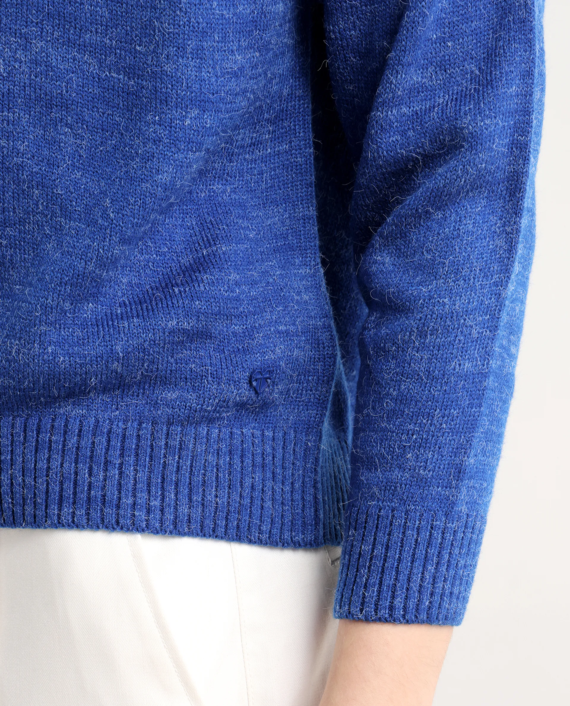 Rareism Women's Polish Blue Acrylic Spread Collar Plain Knee Length Regular Fit Sweater - Image 5
