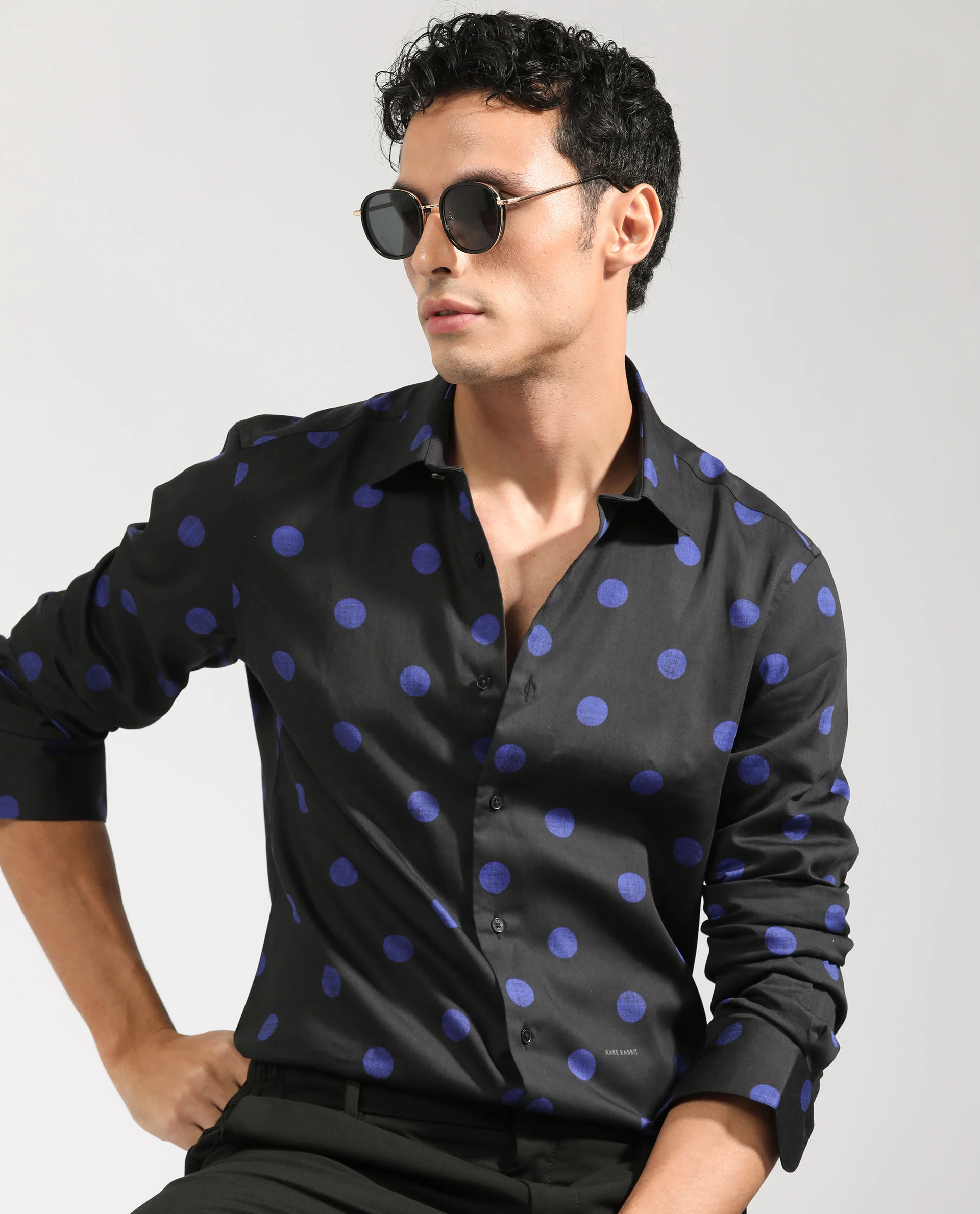 Rare Rabbit Men's Polko Black Modal Polka Print Regular Fit Full Sleeve Collared Shirt - Image 6