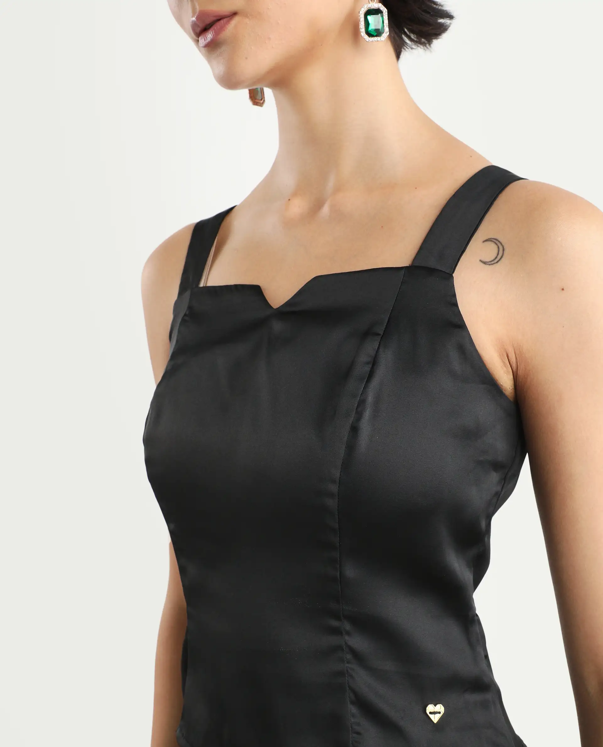 Rareism Women's Polzo Black Polyester Tube Neck Plain Shoulder Strap Regular Fit Top - Image 4