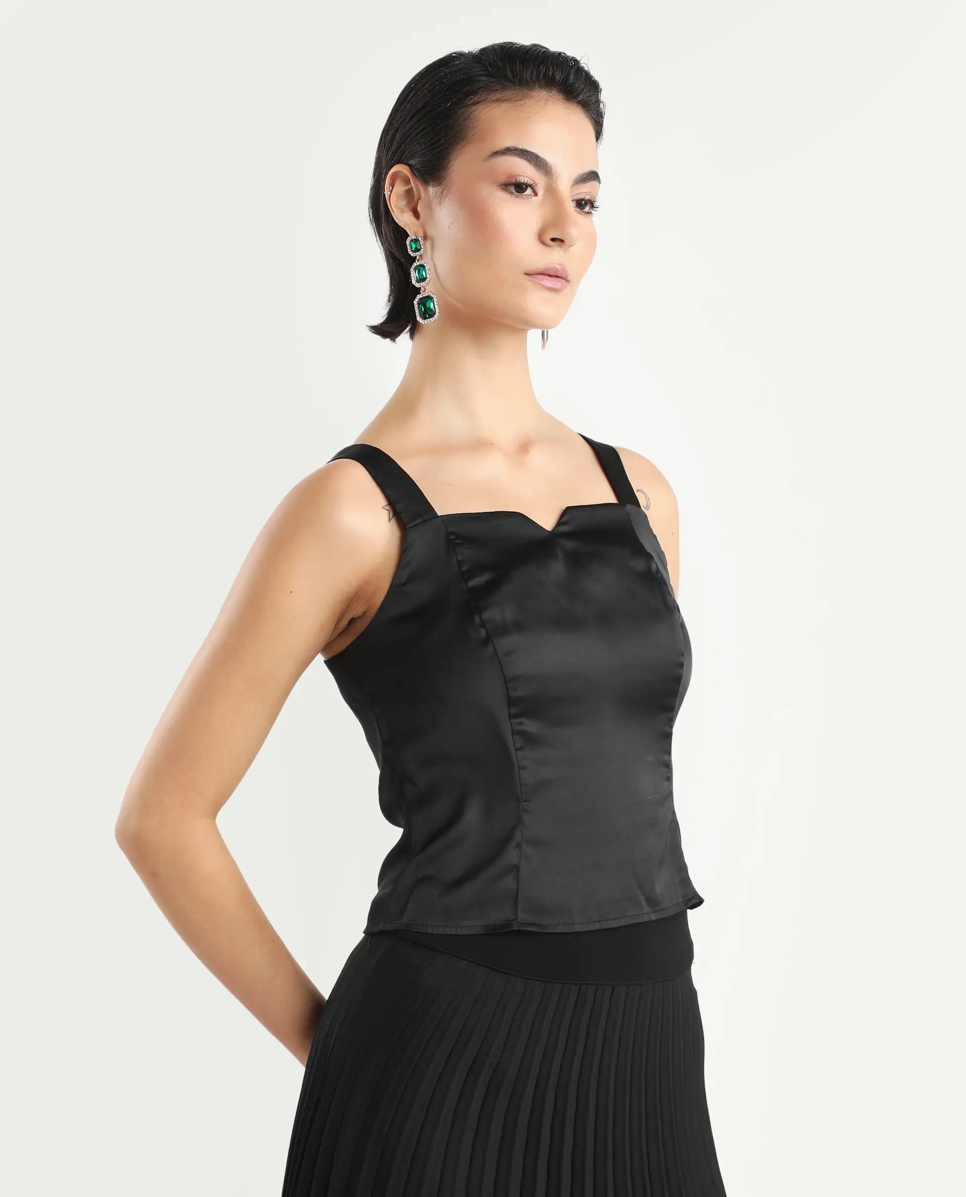 Rareism Women's Polzo Black Polyester Tube Neck Plain Shoulder Strap Regular Fit Top - Image 5