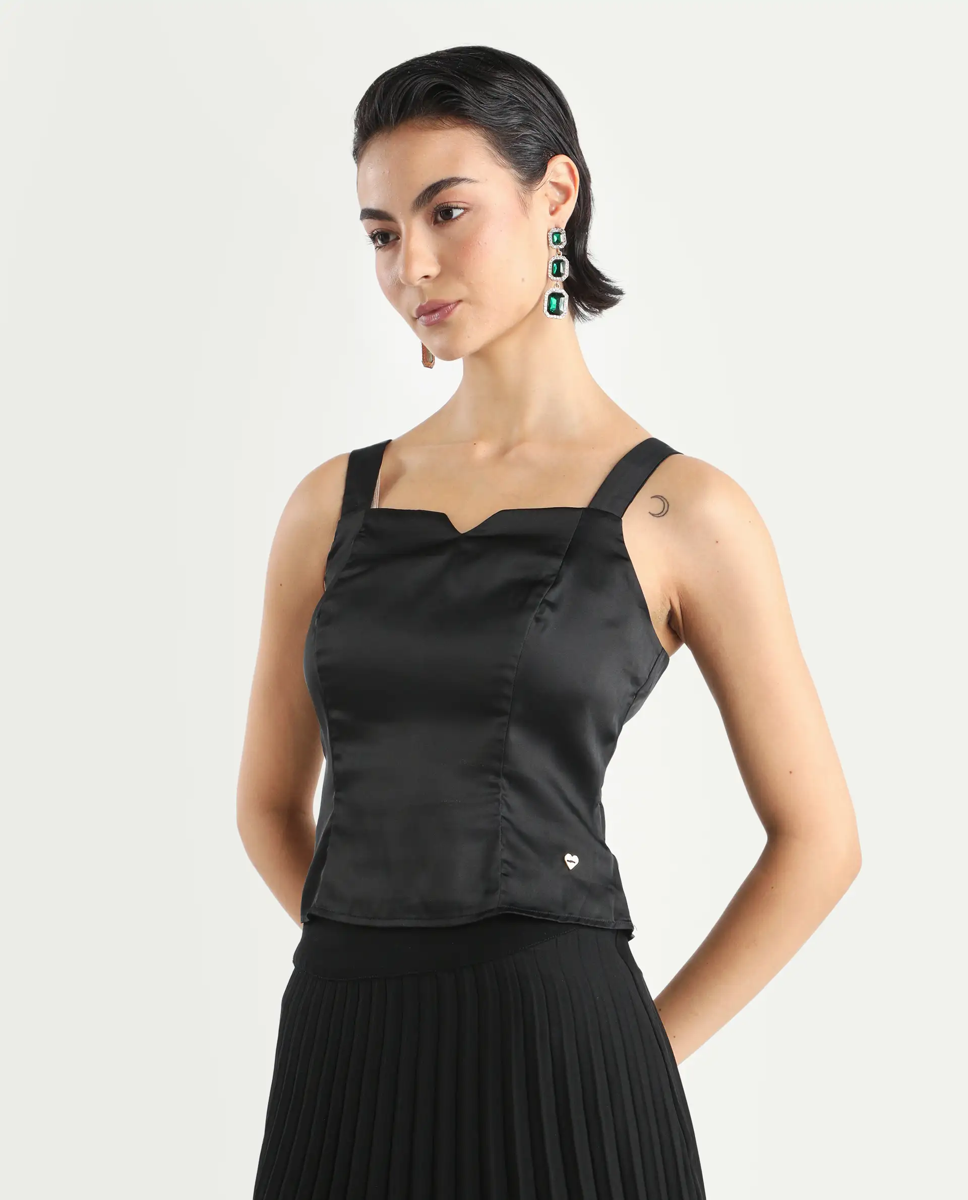 Rareism Women's Polzo Black Polyester Tube Neck Plain Shoulder Strap Regular Fit Top - Image 6