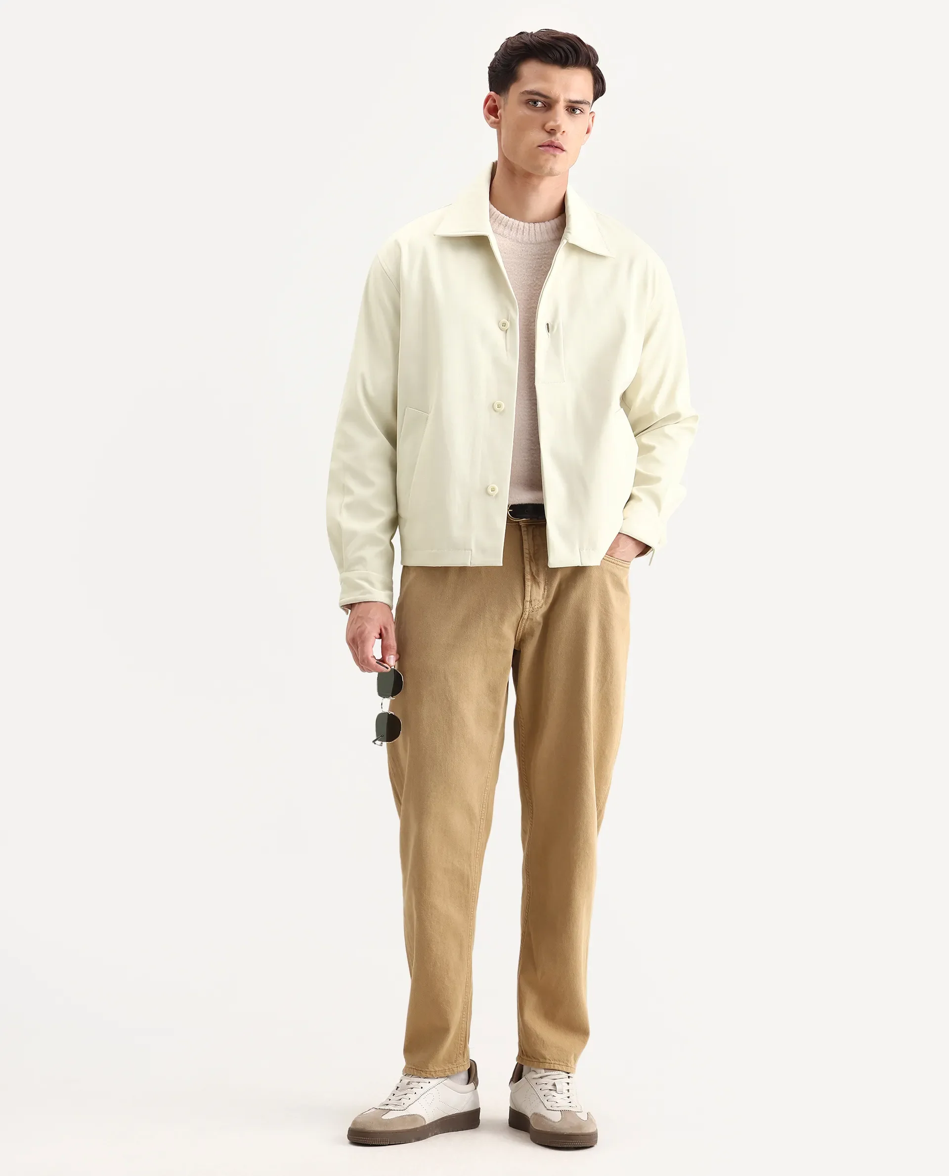 Rare Rabbit Men's Pomer Off White Polyester Fabric Collared Neck Relaxed Plain Jacket - Image 3