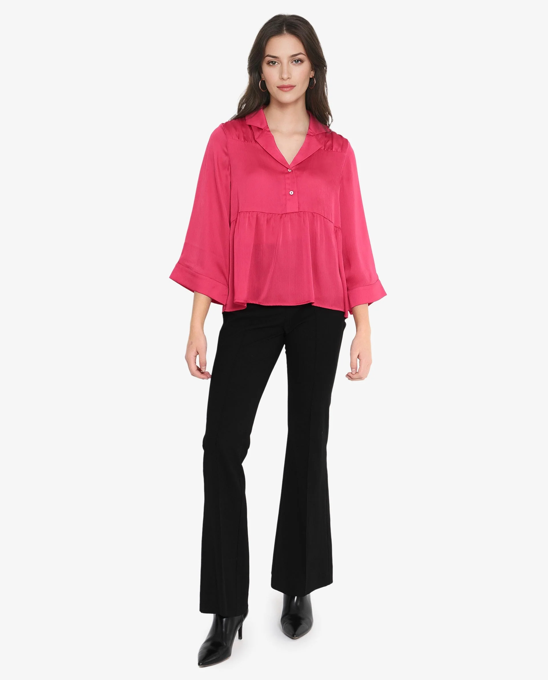 Rareism Women's Pomezia Dark Red Polyester Lapel Neck Plain Regular Fit Top - Image 2