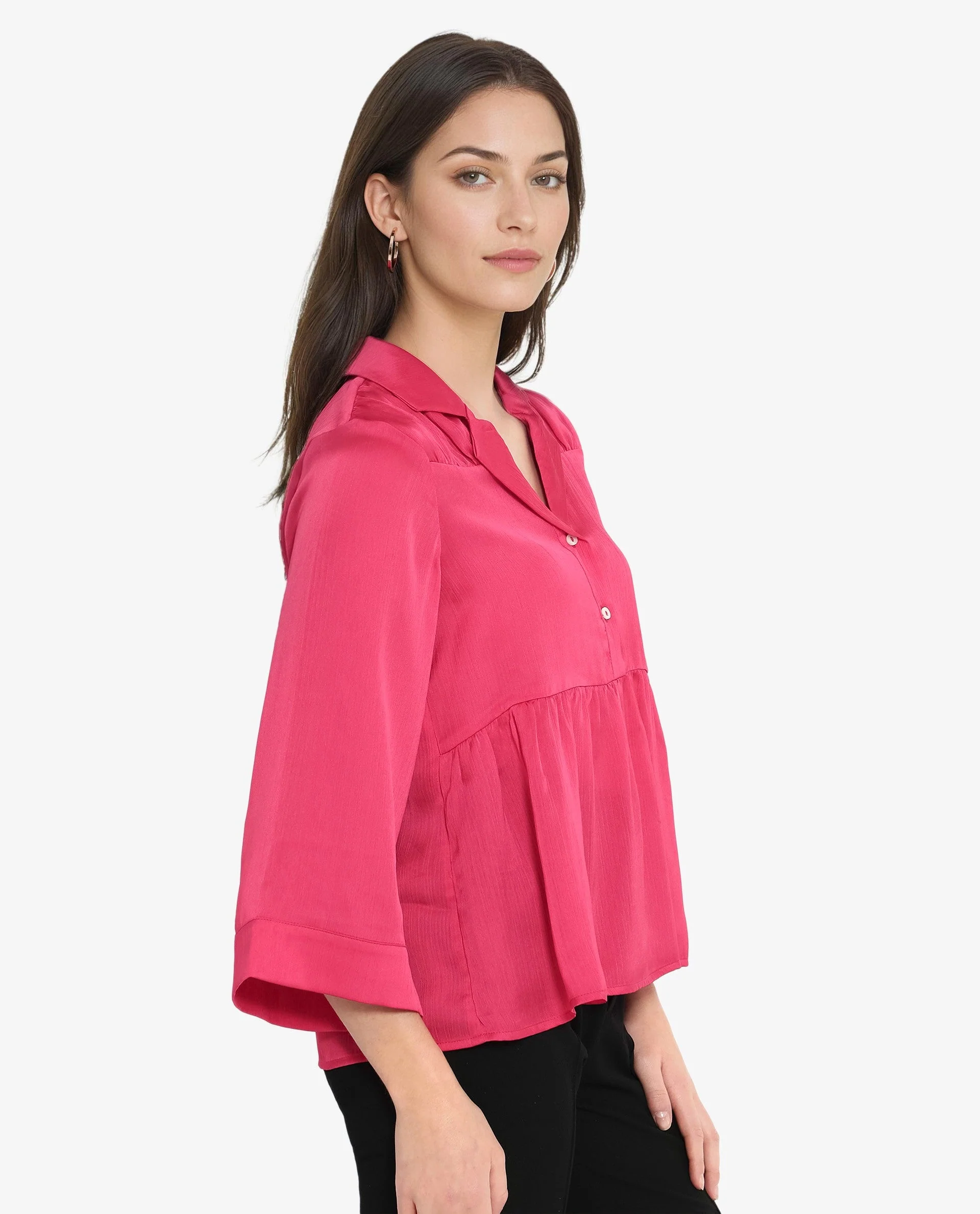Rareism Women's Pomezia Dark Red Polyester Lapel Neck Plain Regular Fit Top - Image 5