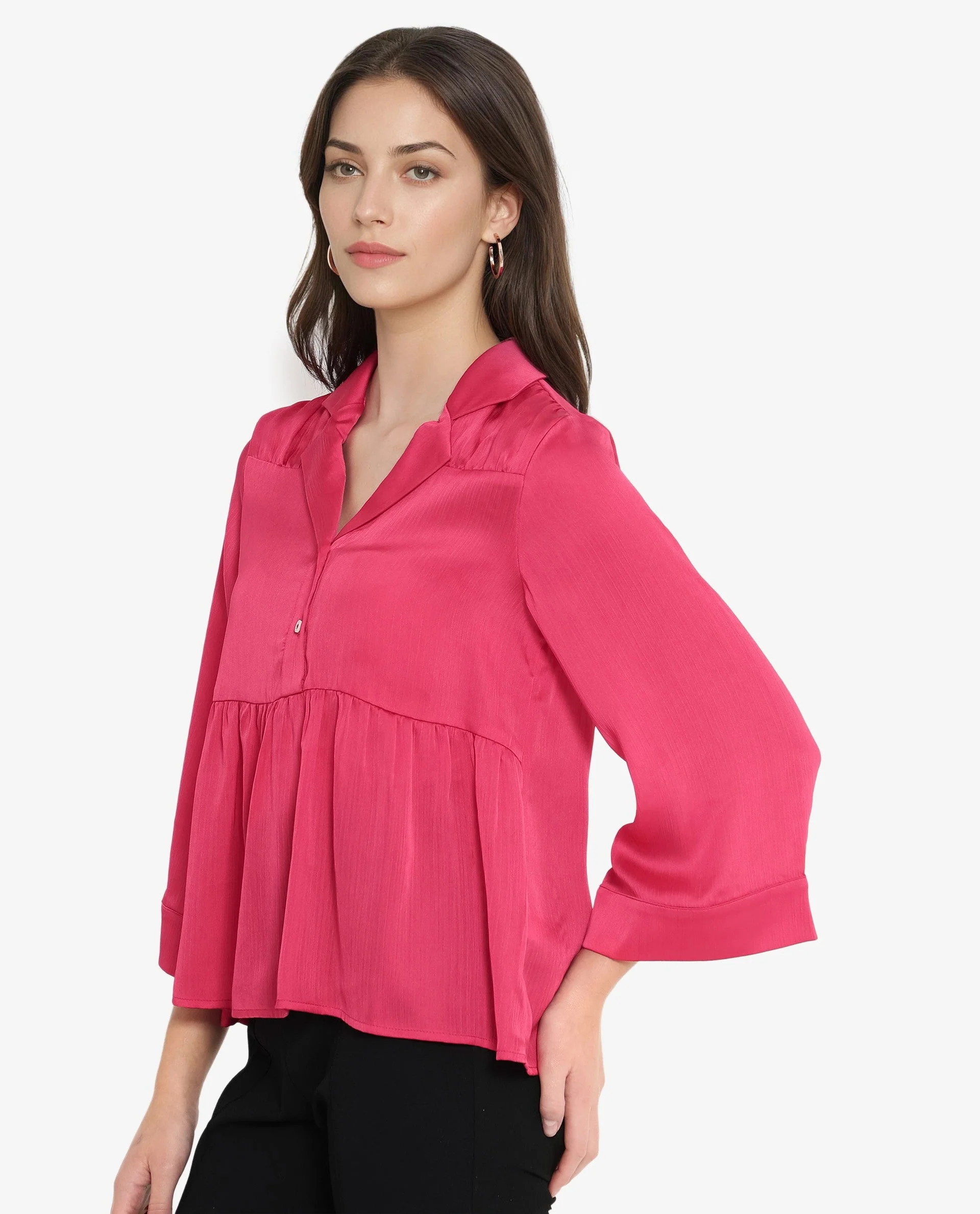 Rareism Women's Pomezia Dark Red Polyester Lapel Neck Plain Regular Fit Top - Image 6